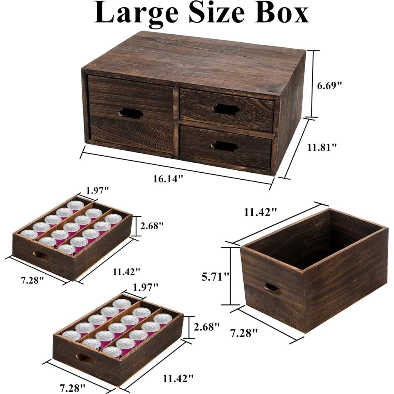 Caja organizadora de cápsulas de café Yopay, 3 cajones madera