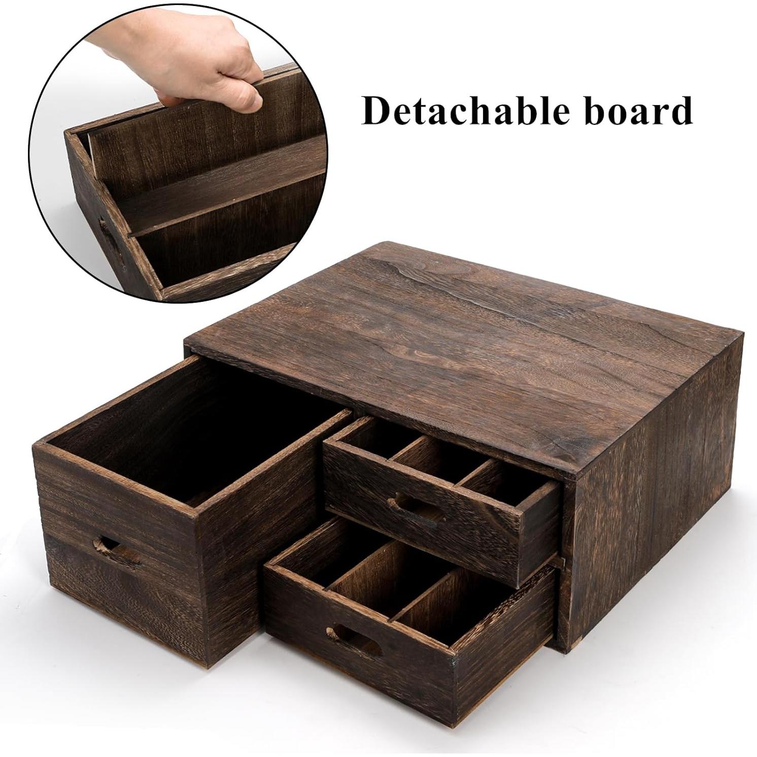 Caja organizadora de cápsulas de café Yopay, 3 cajones madera