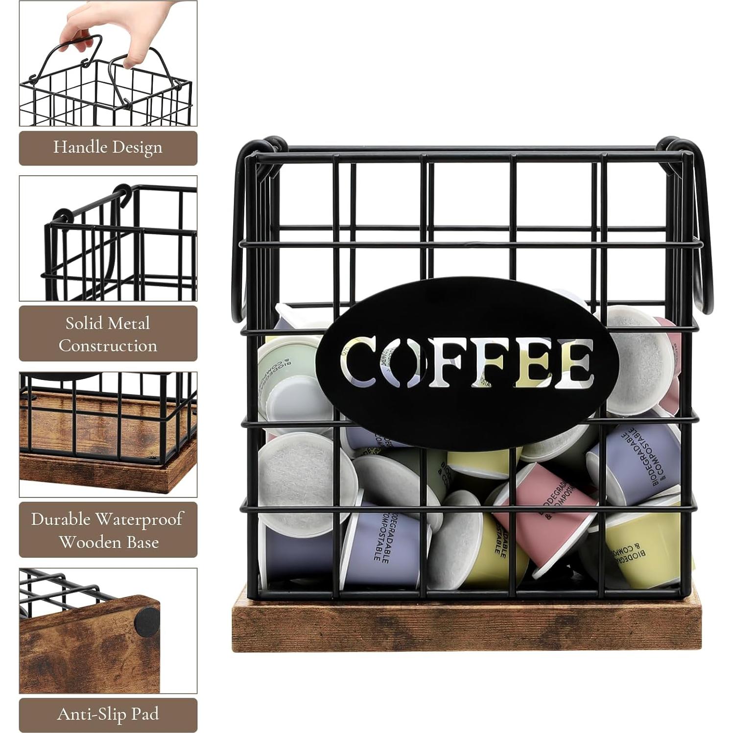 Organizador de Cápsulas de Café BCOZLUX Marrón Rústico 17.3x15.5cm