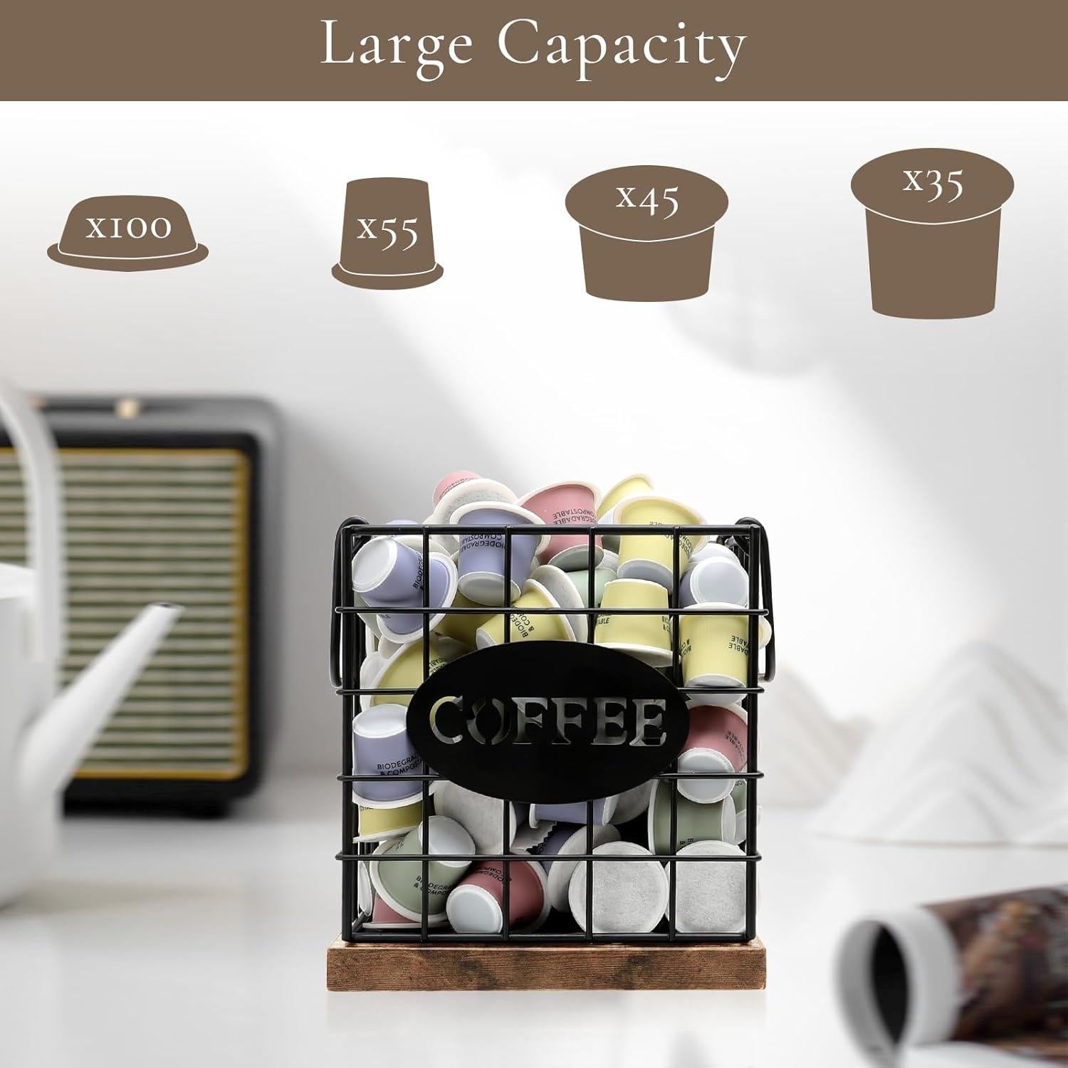 Organizador de Cápsulas de Café BCOZLUX Marrón Rústico 17.3x15.5cm