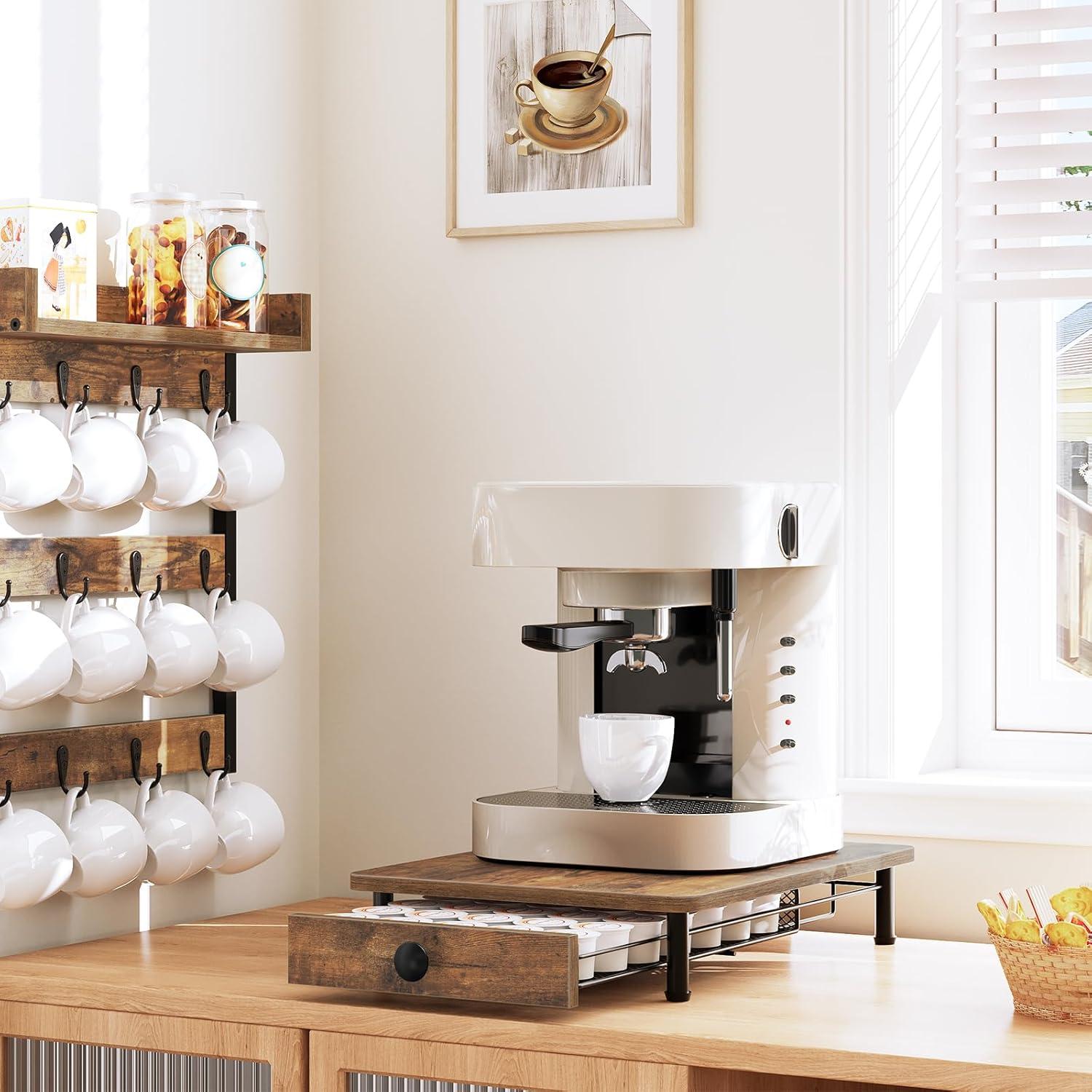 Coffee Pod Drawer Holder, Coffee Pod Drawer for K Cup, 35 Capacity Coffee Capsules Storage Organizer, Sliding Mesh Basket, for Home Office, Kitchen, Rustic Brown KH08BRG1