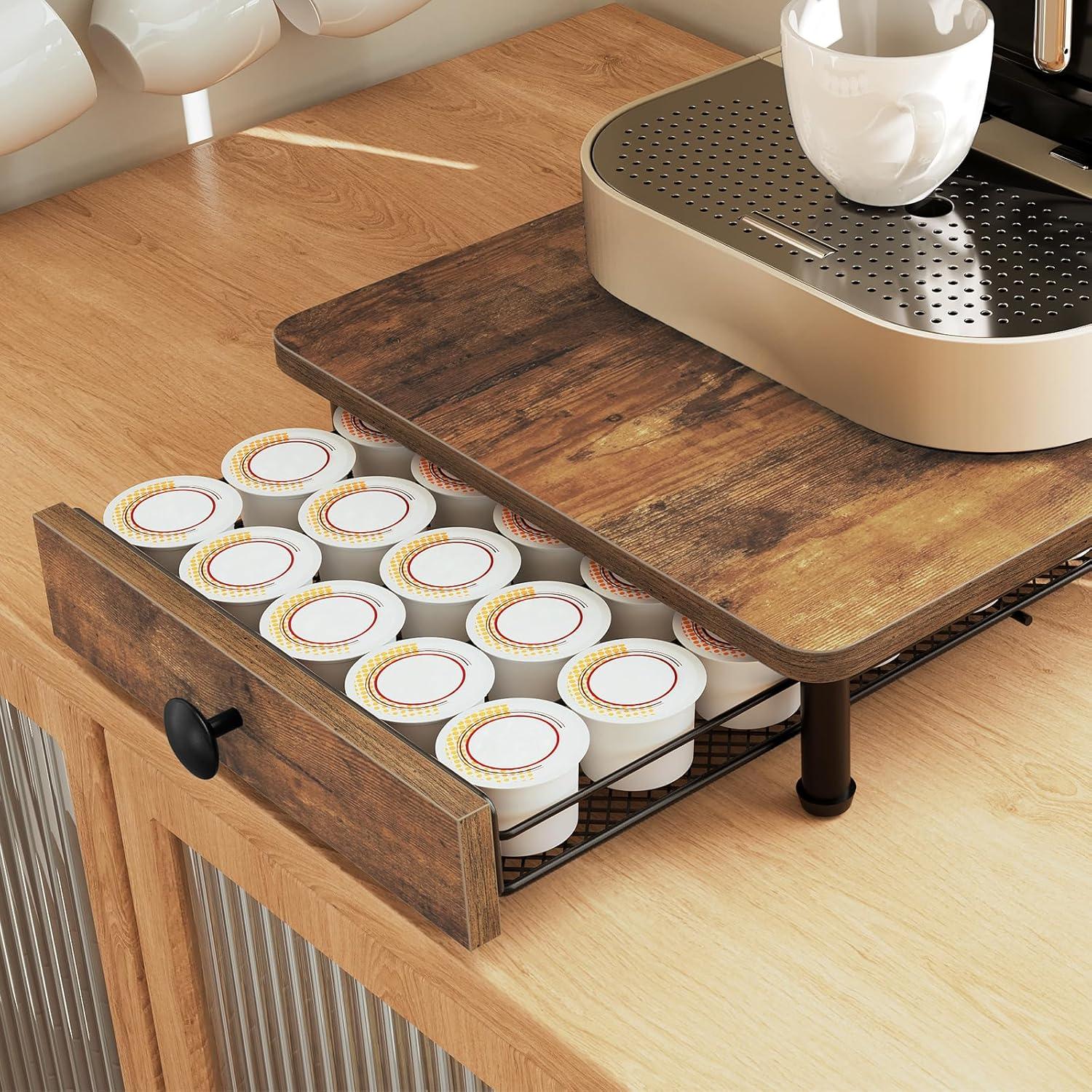 Coffee Pod Drawer Holder, Coffee Pod Drawer for K Cup, 35 Capacity Coffee Capsules Storage Organizer, Sliding Mesh Basket, for Home Office, Kitchen, Rustic Brown KH08BRG1