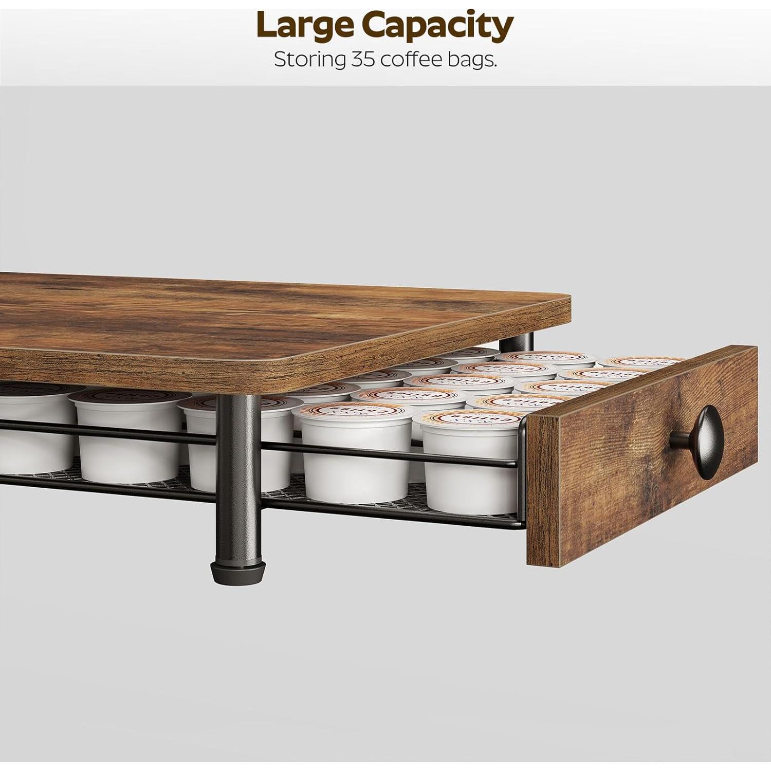 Coffee Pod Drawer Holder, Coffee Pod Drawer for K Cup, 35 Capacity Coffee Capsules Storage Organizer, Sliding Mesh Basket, for Home Office, Kitchen, Rustic Brown KH08BRG1