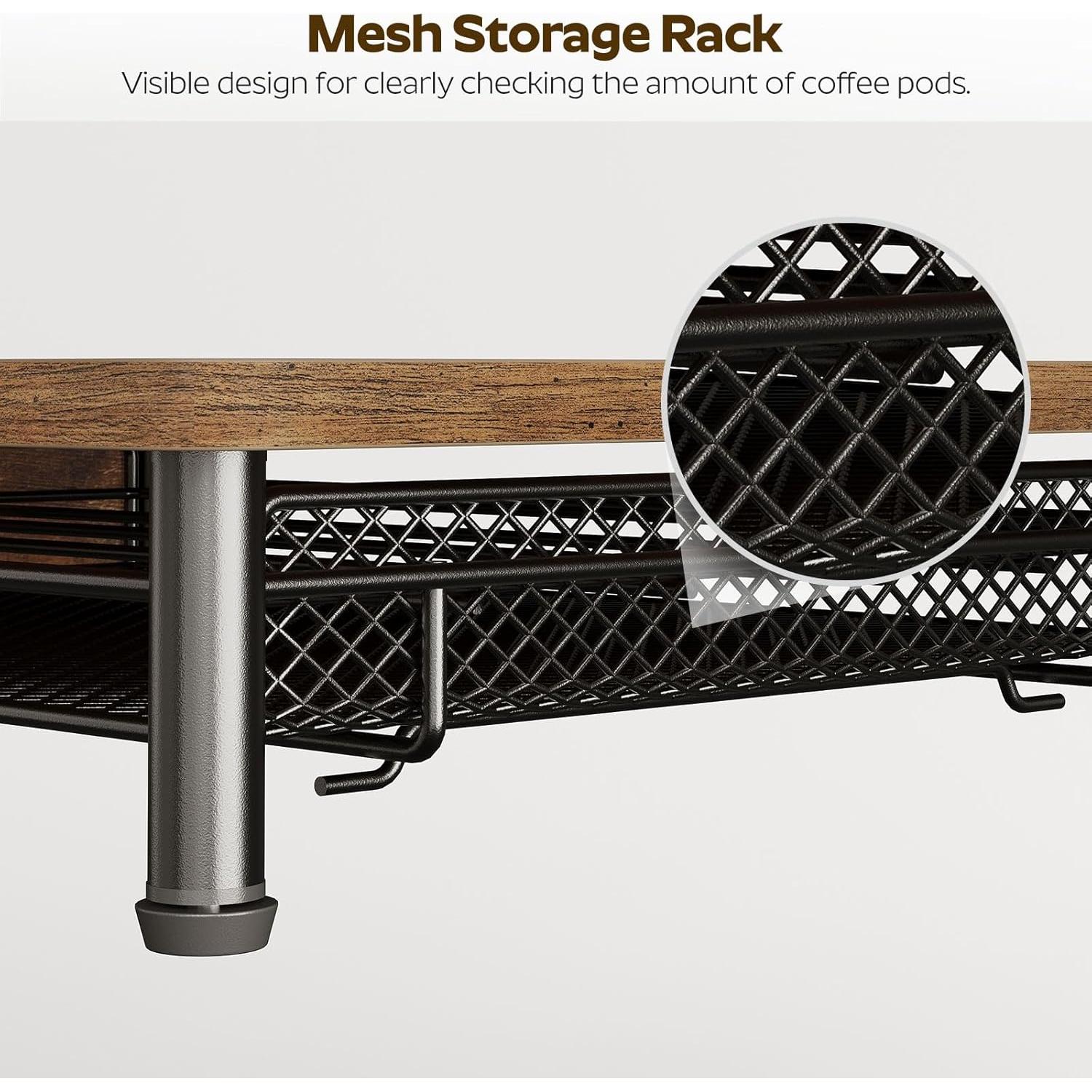 Coffee Pod Drawer Holder, Coffee Pod Drawer for K Cup, 35 Capacity Coffee Capsules Storage Organizer, Sliding Mesh Basket, for Home Office, Kitchen, Rustic Brown KH08BRG1