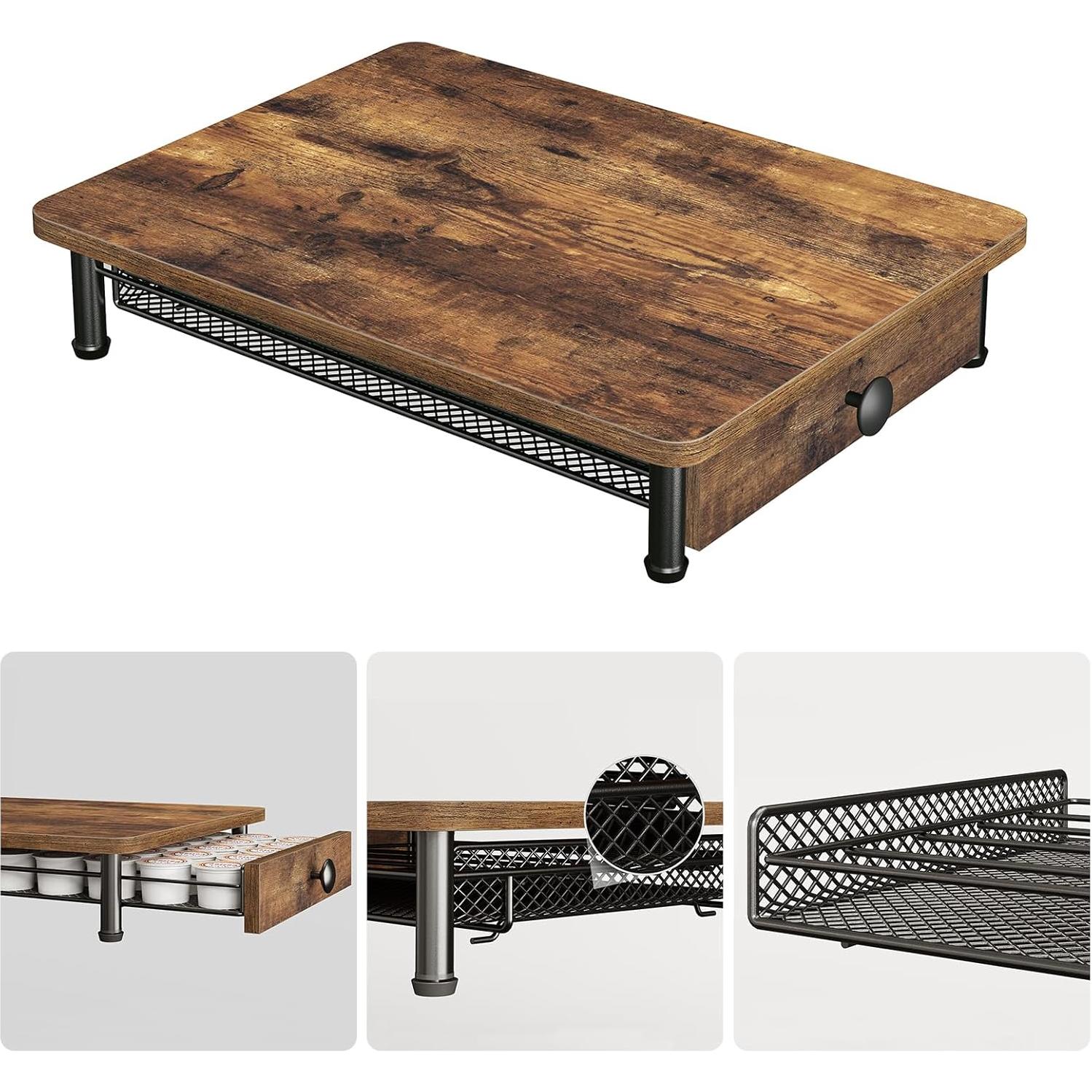 Coffee Pod Drawer Holder, Coffee Pod Drawer for K Cup, 35 Capacity Coffee Capsules Storage Organizer, Sliding Mesh Basket, for Home Office, Kitchen, Rustic Brown KH08BRG1