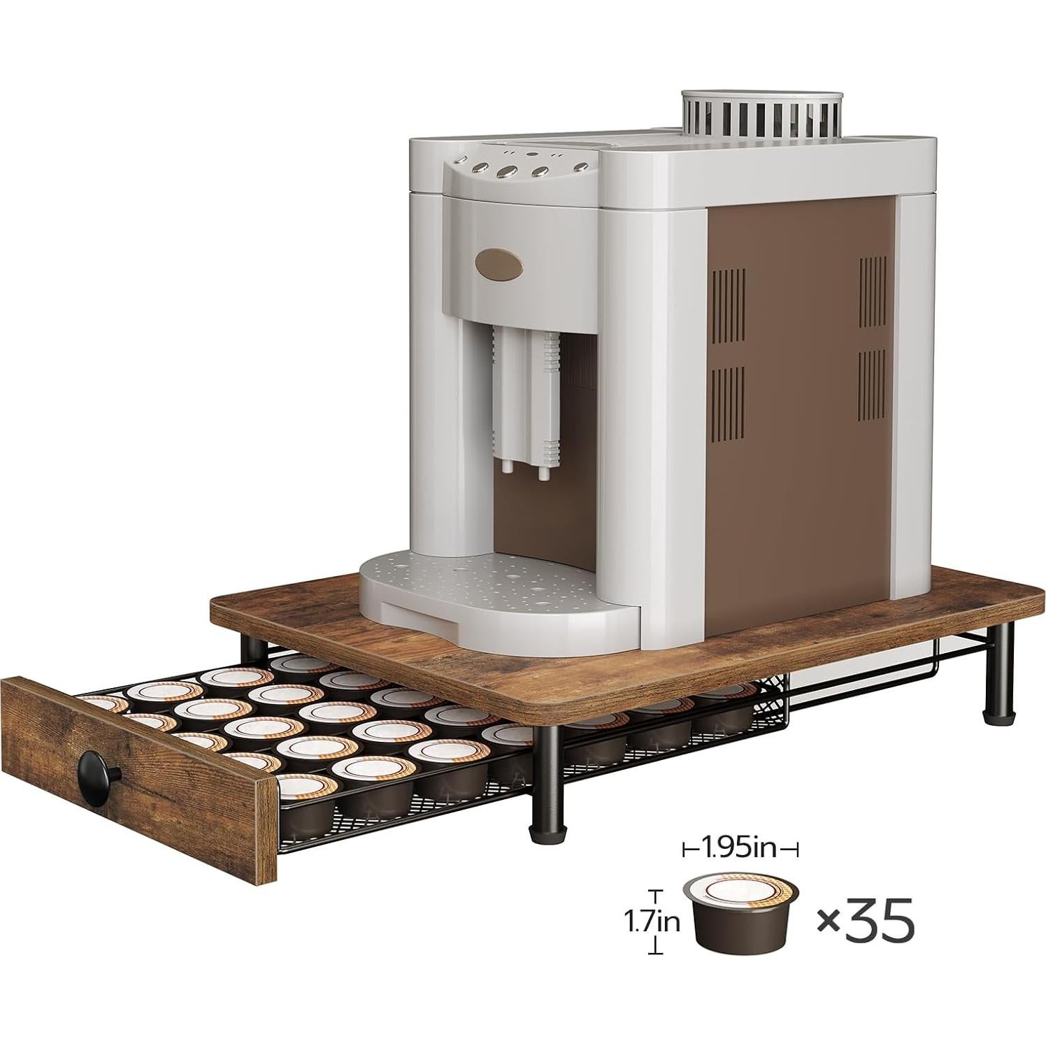 Coffee Pod Drawer Holder, Coffee Pod Drawer for K Cup, 35 Capacity Coffee Capsules Storage Organizer, Sliding Mesh Basket, for Home Office, Kitchen, Rustic Brown KH08BRG1