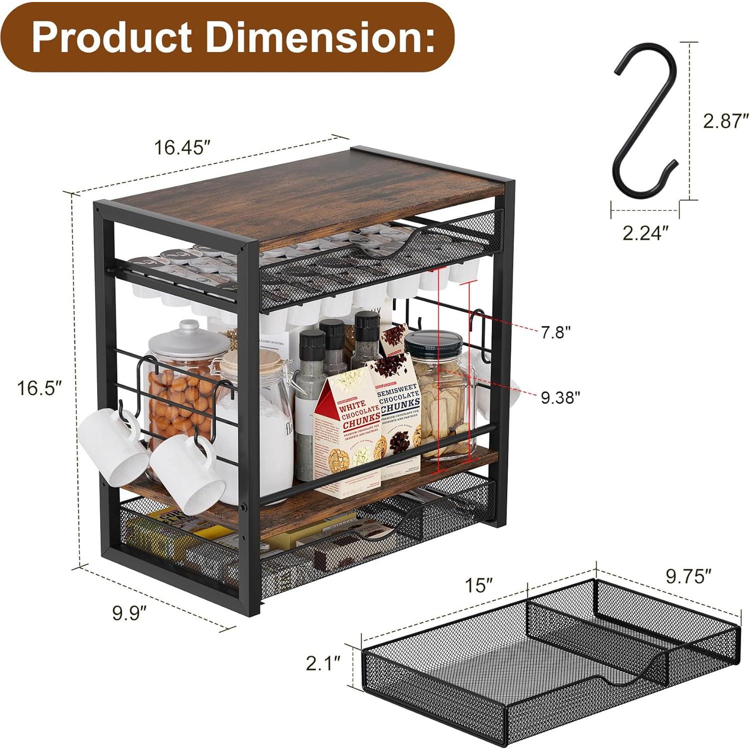 Organizador de Cafés TQVAI para 70 Cápsulas y Tazas - Negro