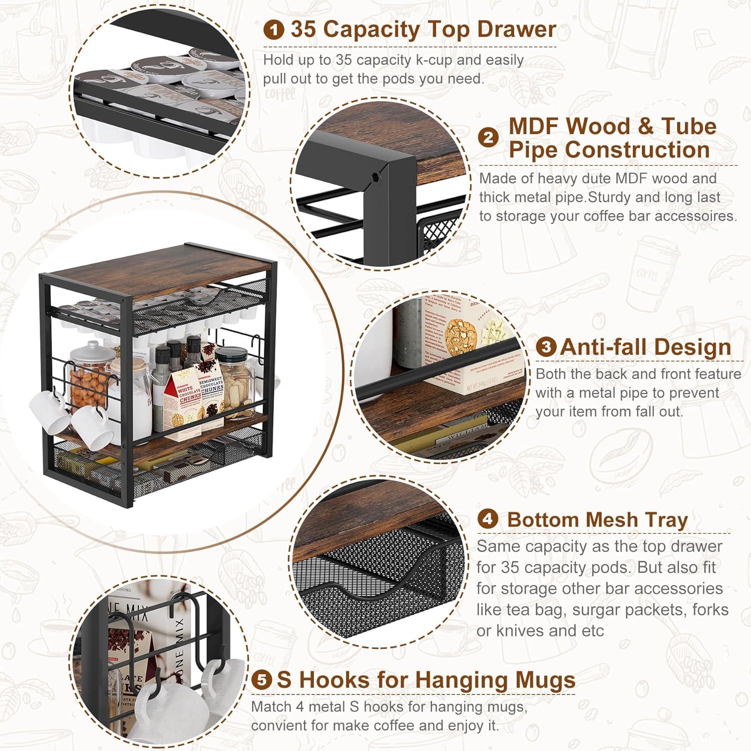 Organizador de Cafés TQVAI para 70 Cápsulas y Tazas - Negro