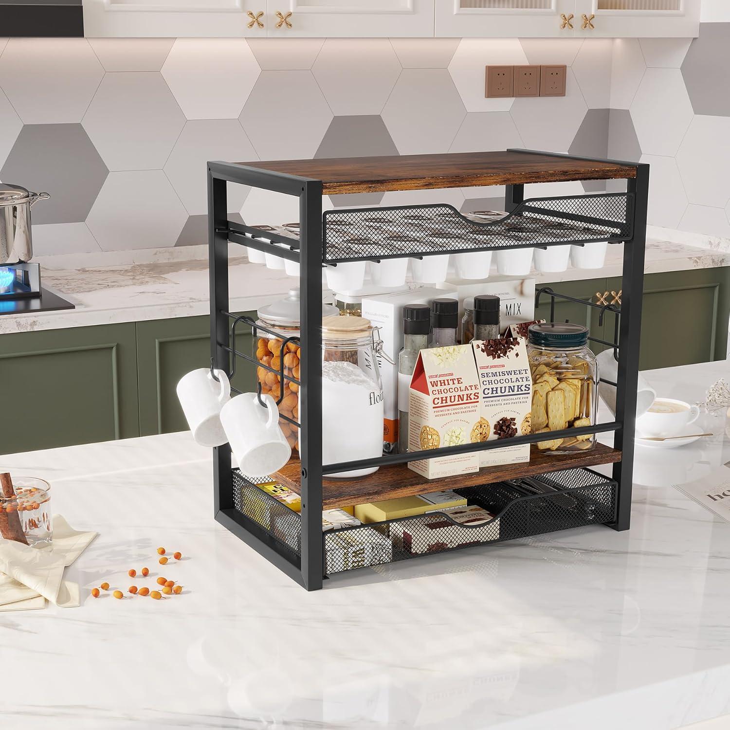 Organizador de Cafés TQVAI para 70 Cápsulas y Tazas - Negro