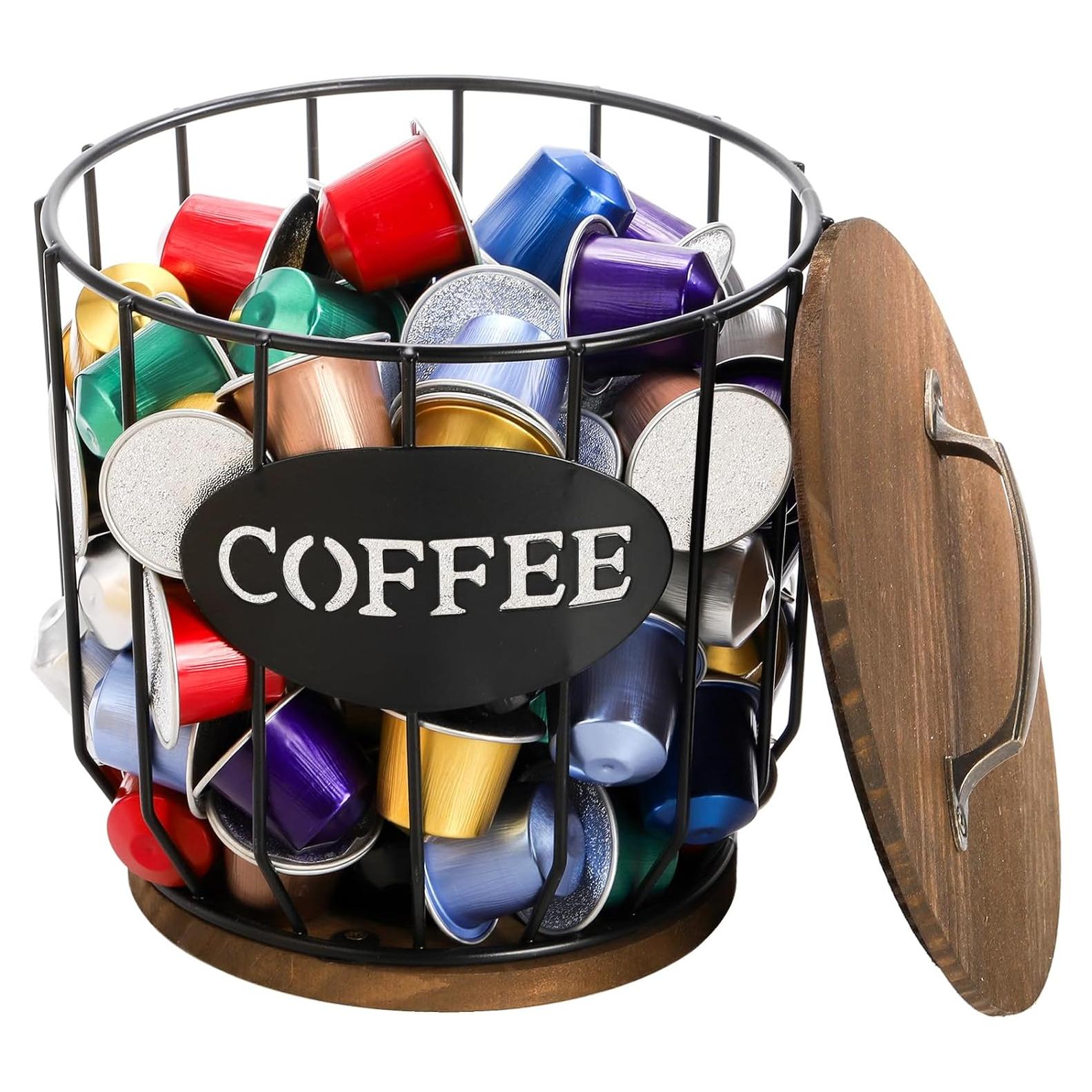 Soporte para cápsulas de café Yarlung con tapa y base de madera