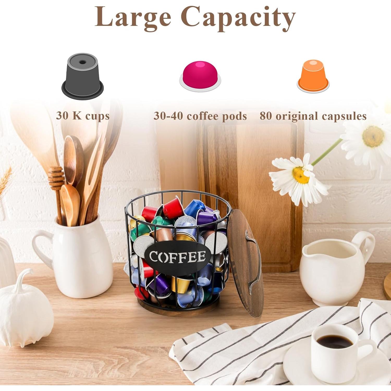 Soporte para cápsulas de café Yarlung con tapa y base de madera