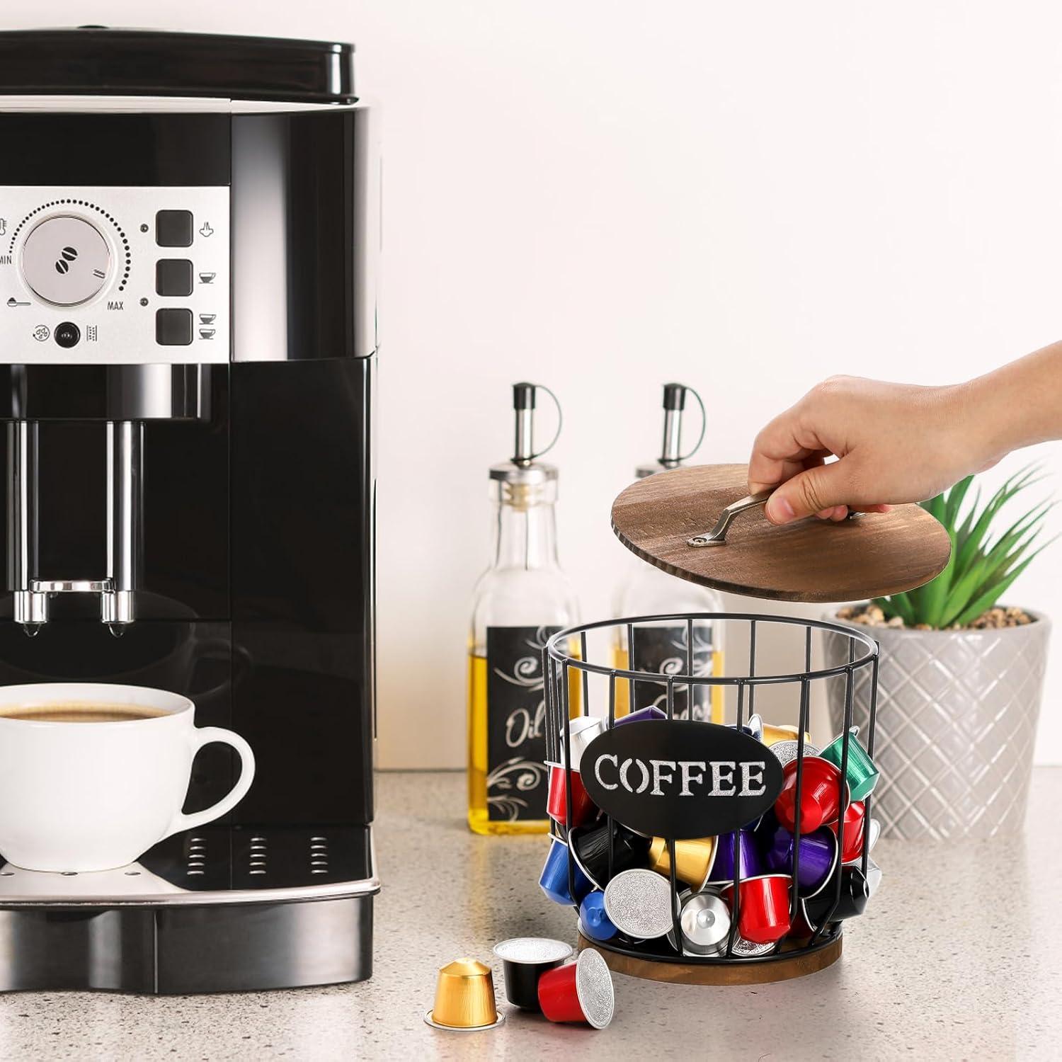 Soporte para cápsulas de café Yarlung con tapa y base de madera