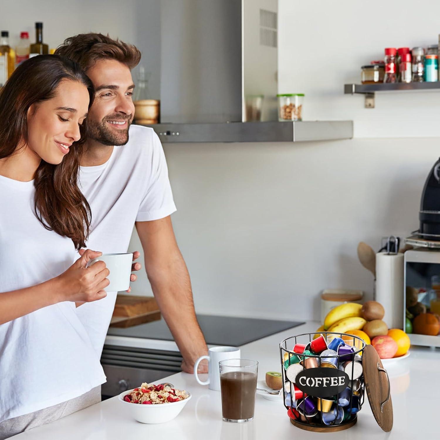Soporte para cápsulas de café Yarlung con tapa y base de madera