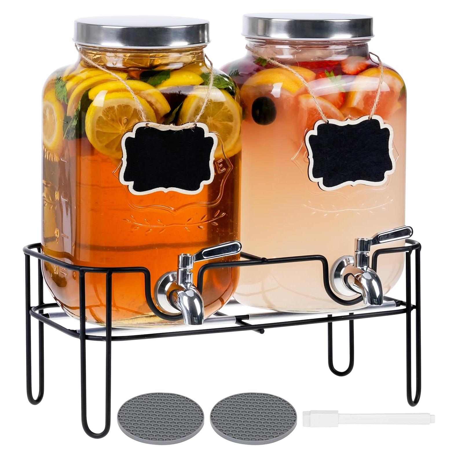 Dispensador de Bebidas de Vidrio Moretoes 3.78L 2 Pack con Soporte