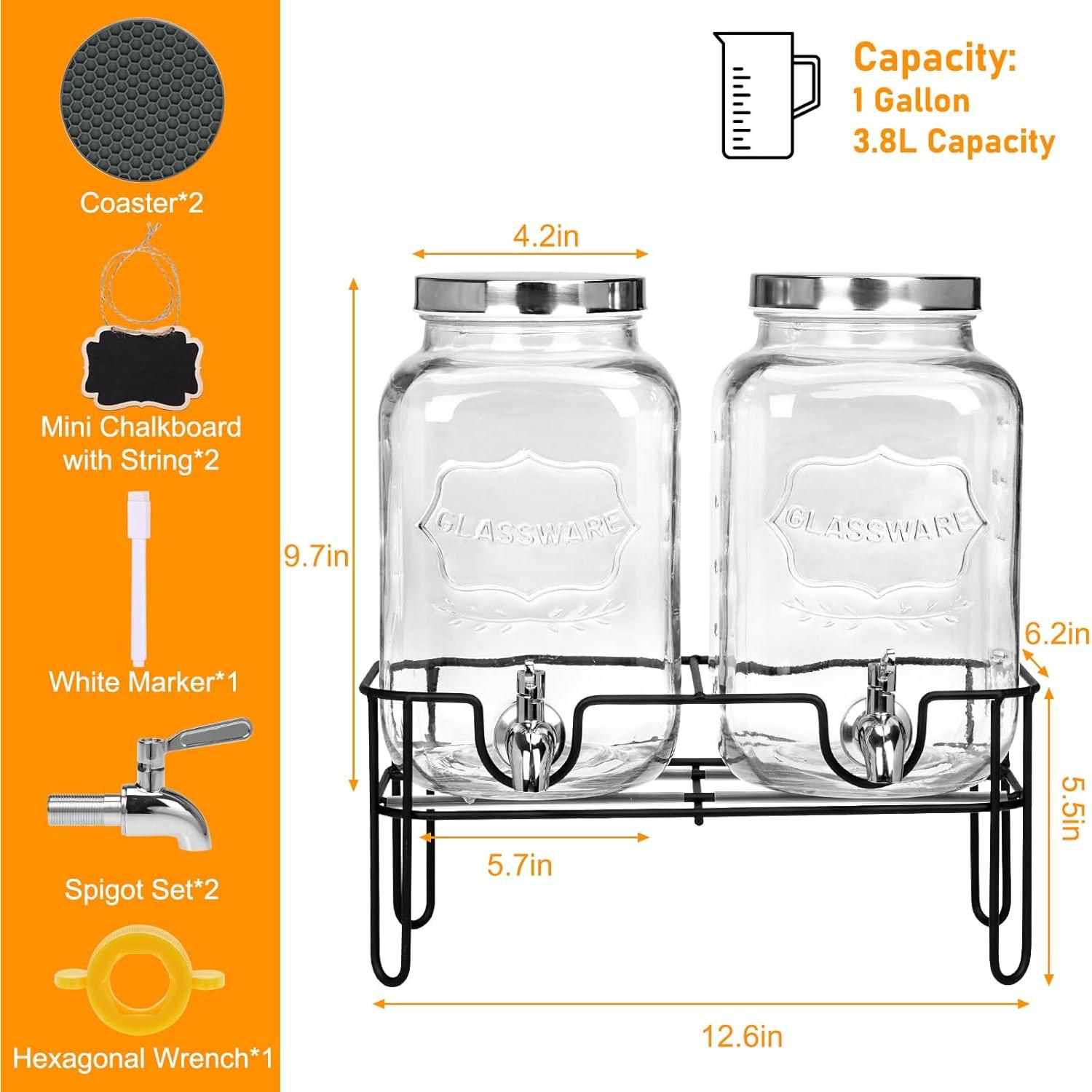 Dispensador de Bebidas de Vidrio Moretoes 3.78L 2 Pack con Soporte