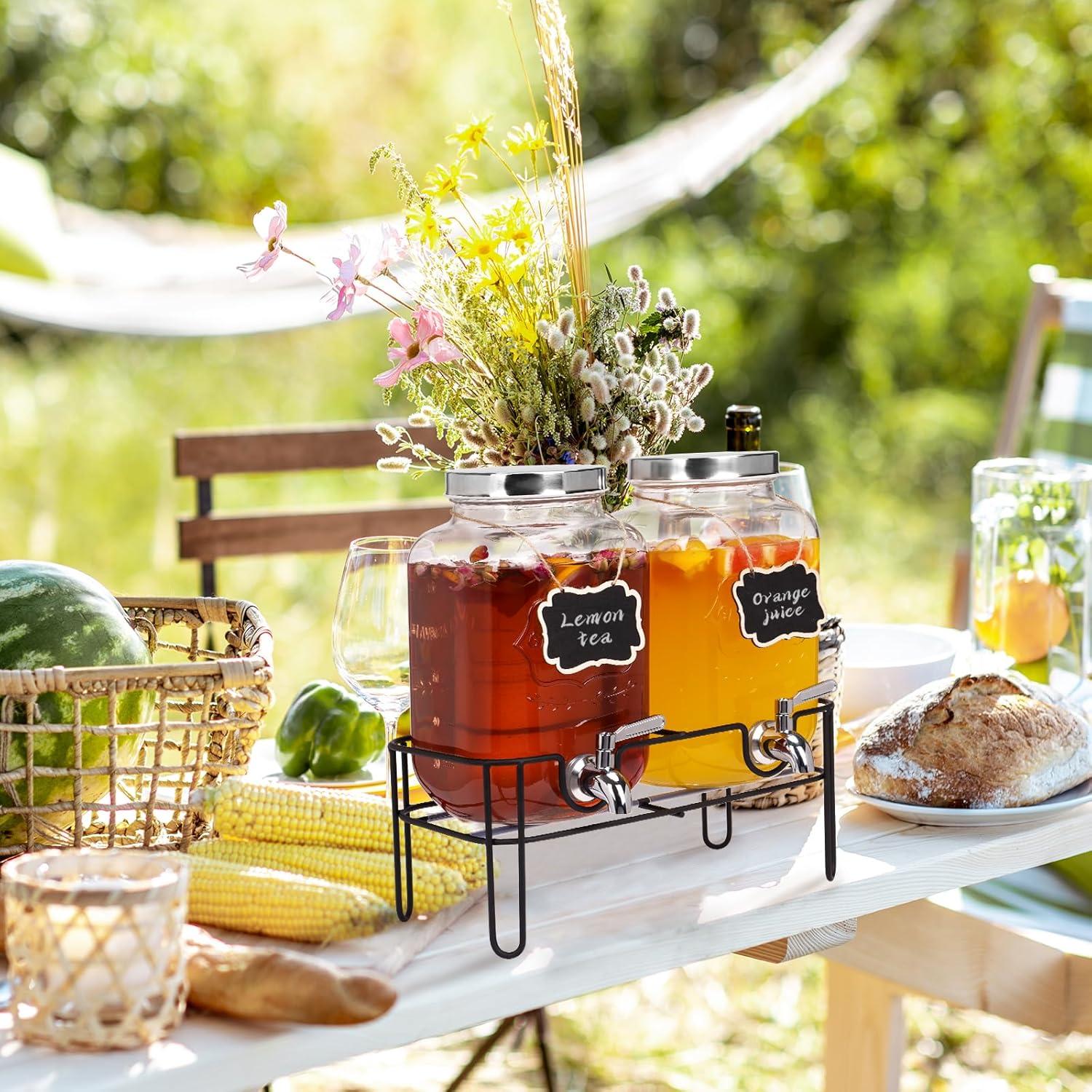 Dispensador de Bebidas de Vidrio Moretoes 3.78L 2 Pack con Soporte