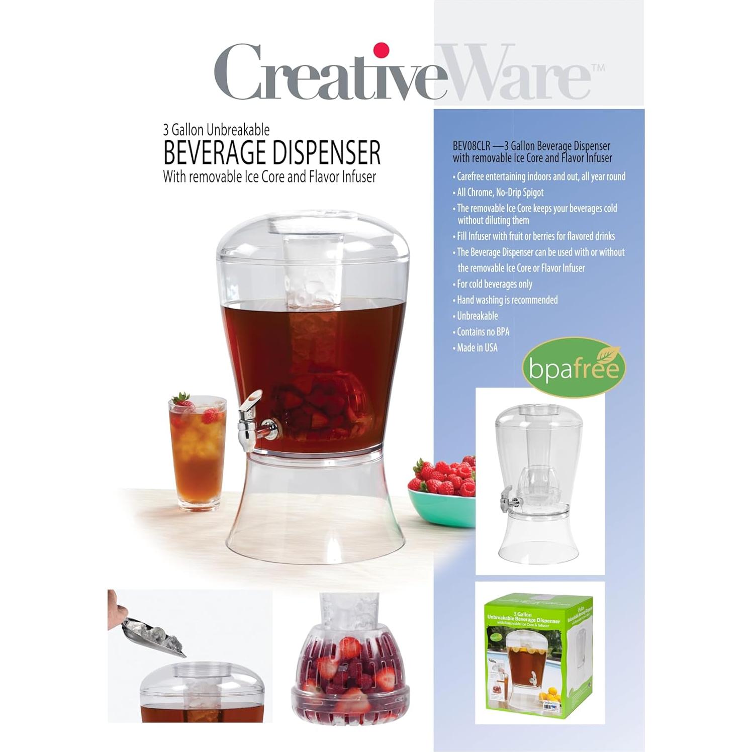 Dispensador de Bebidas CreativeWare 11.36L con Infusor y Hielo