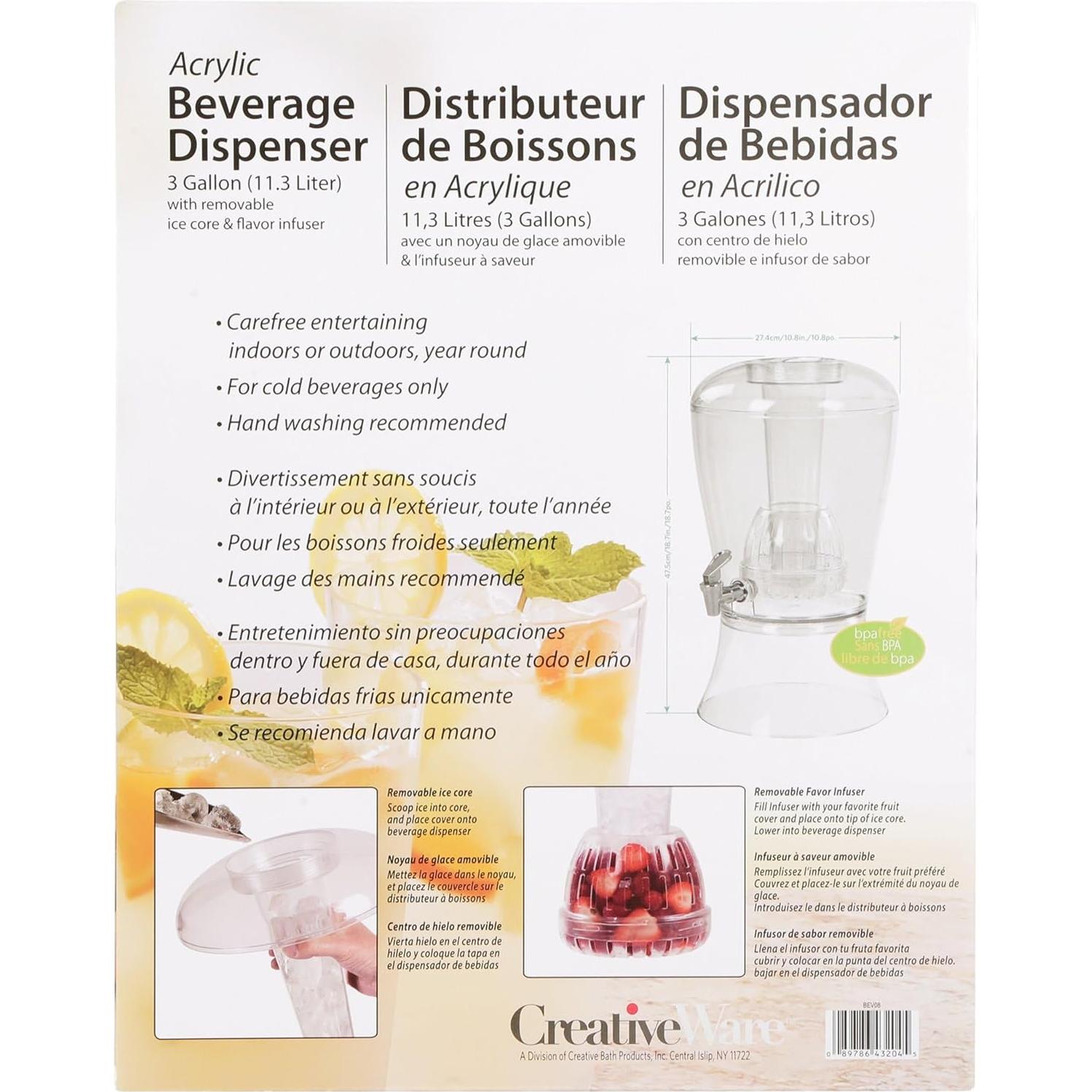 Dispensador de Bebidas CreativeWare 11.36L con Infusor y Hielo