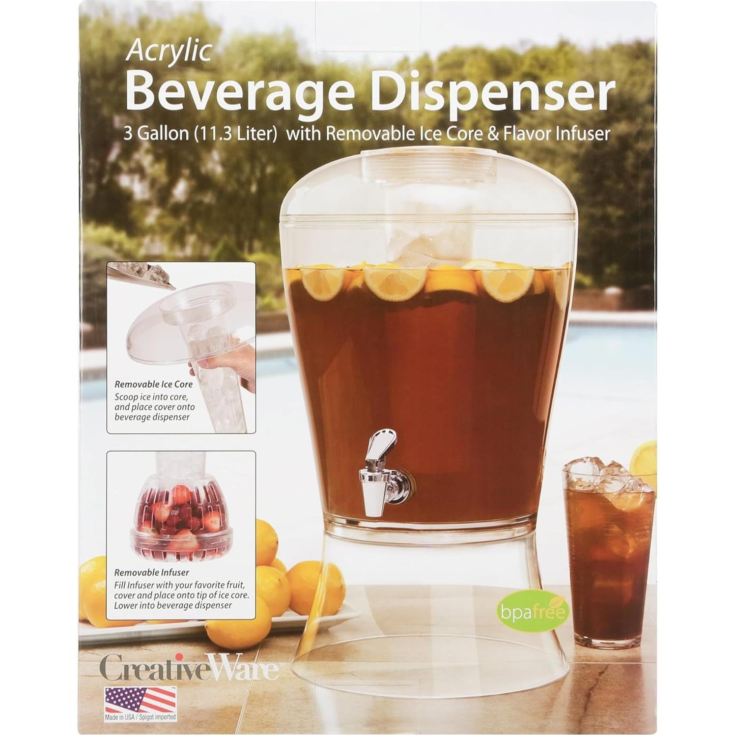Dispensador de Bebidas CreativeWare 11.36L con Infusor y Hielo