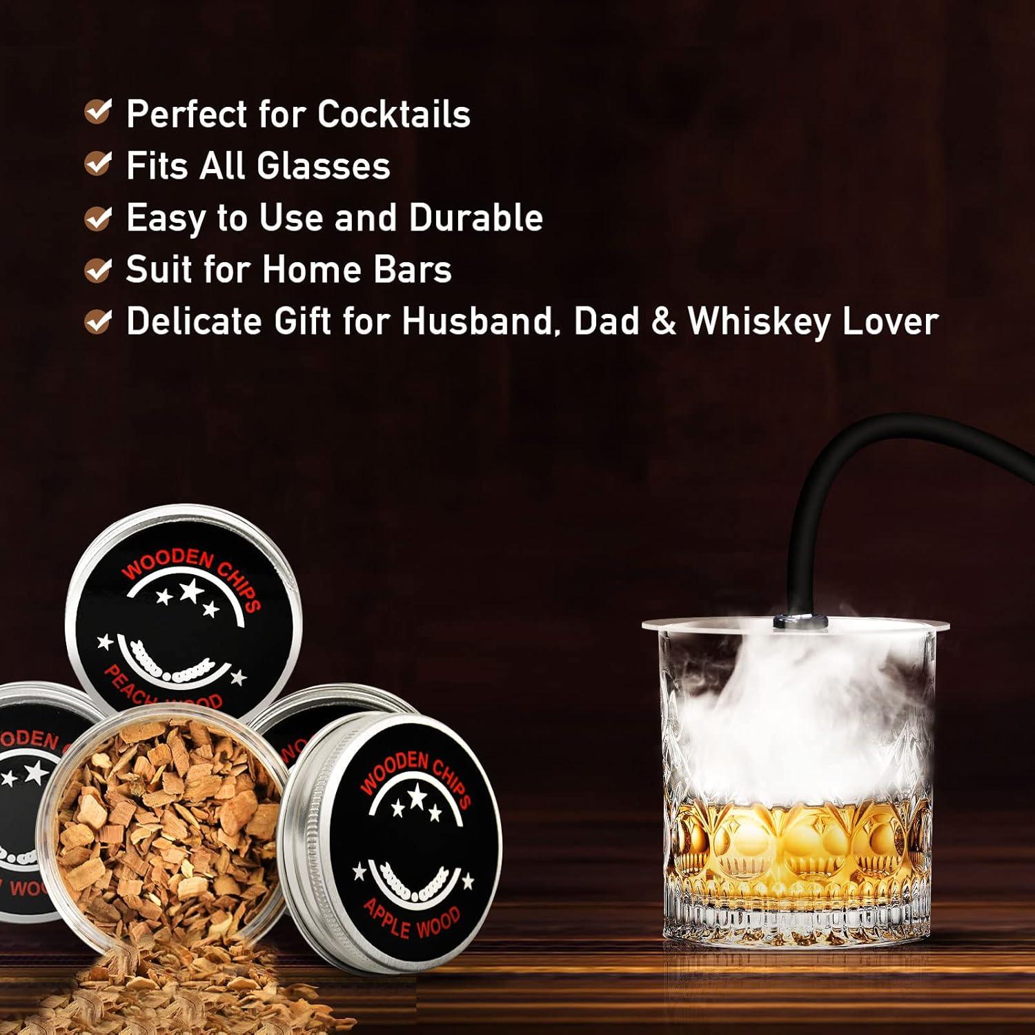 Cocktail Smoker kit, Smoking Gun Drink and Food Smoker Old Fashioned Smoking kit Infuse Cocktail Whiskey Bourbon with Disk Lid and Wood Chips, Starter Kit, 10 PCS