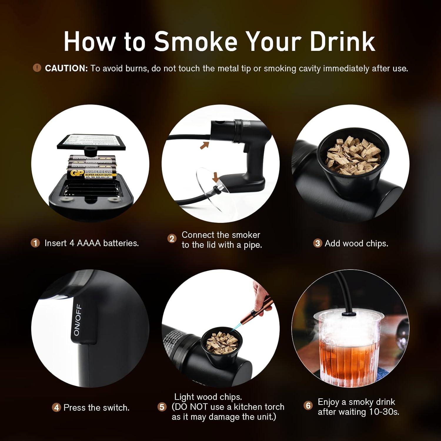 Cocktail Smoker kit, Smoking Gun Drink and Food Smoker Old Fashioned Smoking kit Infuse Cocktail Whiskey Bourbon with Disk Lid and Wood Chips, Starter Kit, 10 PCS