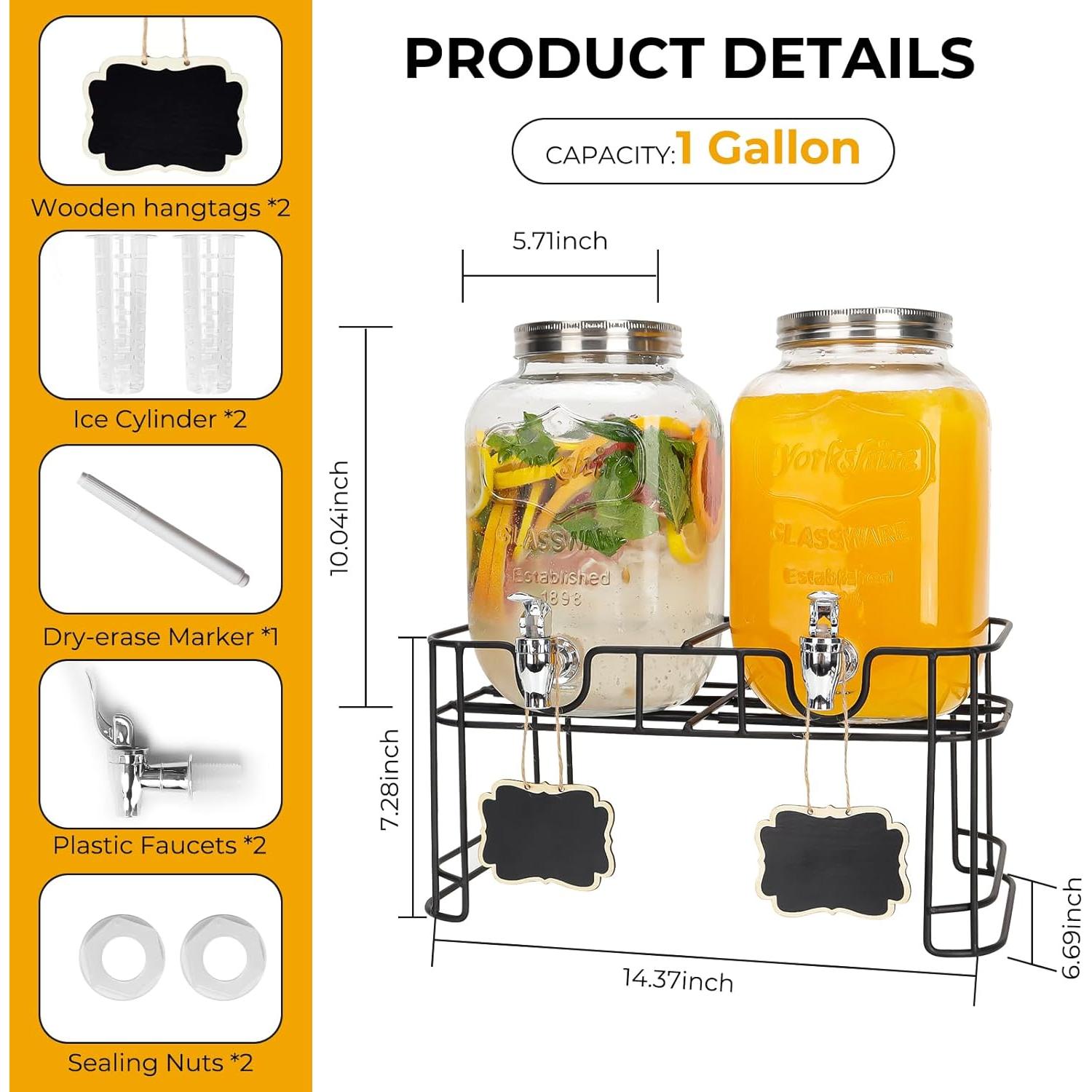 Dispensador de Bebidas de Vidrio Betrome 3.78L 2 Pack con Grifo