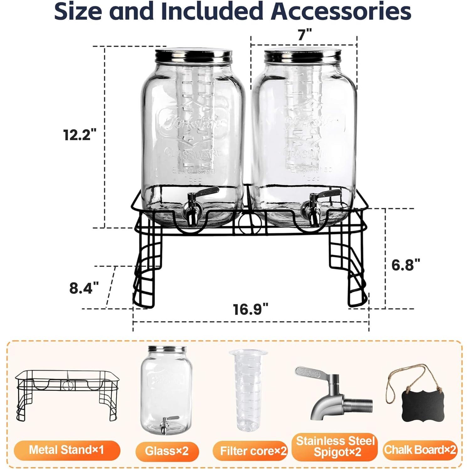 Dispensadores de Bebidas de Vidrio JOFUYU 2 Galones 2 Pack