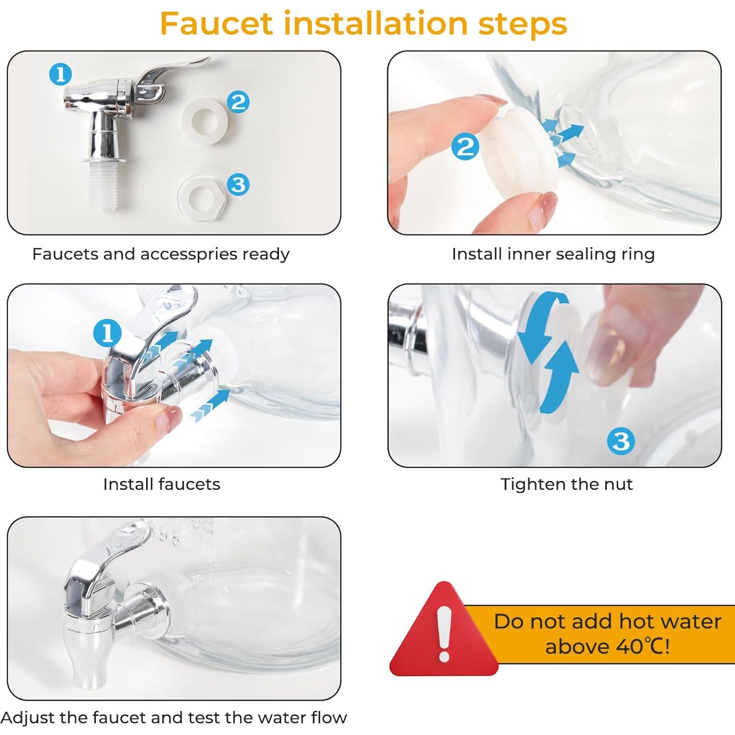 Glass Drink Dispensers For Parties, 2 PACK 1 Gallon Beverage Dispenser With Wooden Lids, Metal Stand And Spigot 100% Leak proof. Lemonade Dispenser With Chalk board