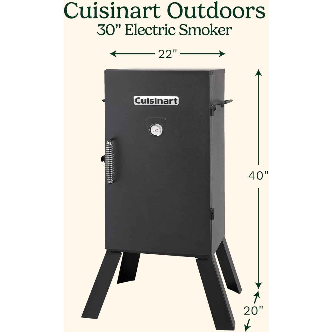 Cuisinart 30" Electric Smoker, 3 Adjustable Racks, Large Capacity BBQ Meat Smoker, Water & Wood Trays for Smoked Meat, Brisket, Salmon & Jerky, Adjustable Temperature Control