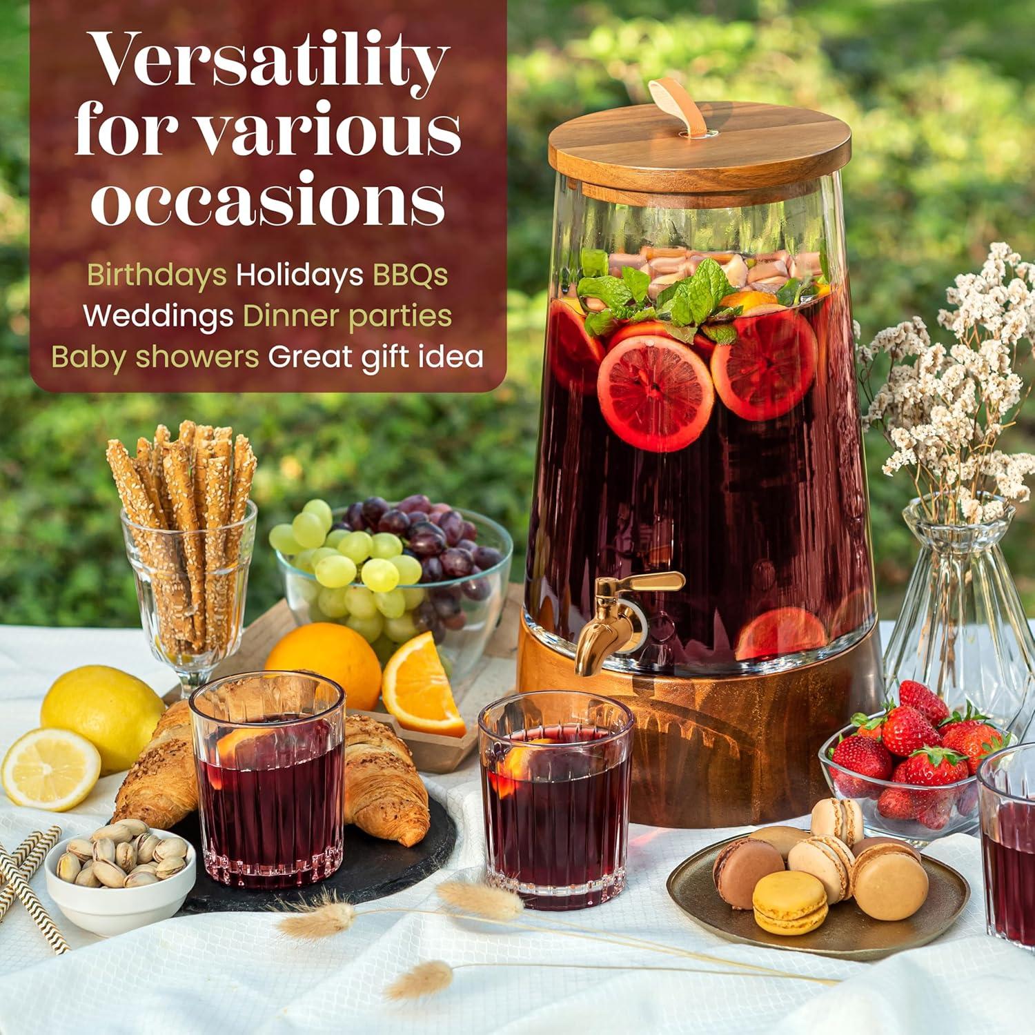 Dispensador de Bebidas de Vidrio Foodle 6.51L con Grifo de Acero Inoxidable