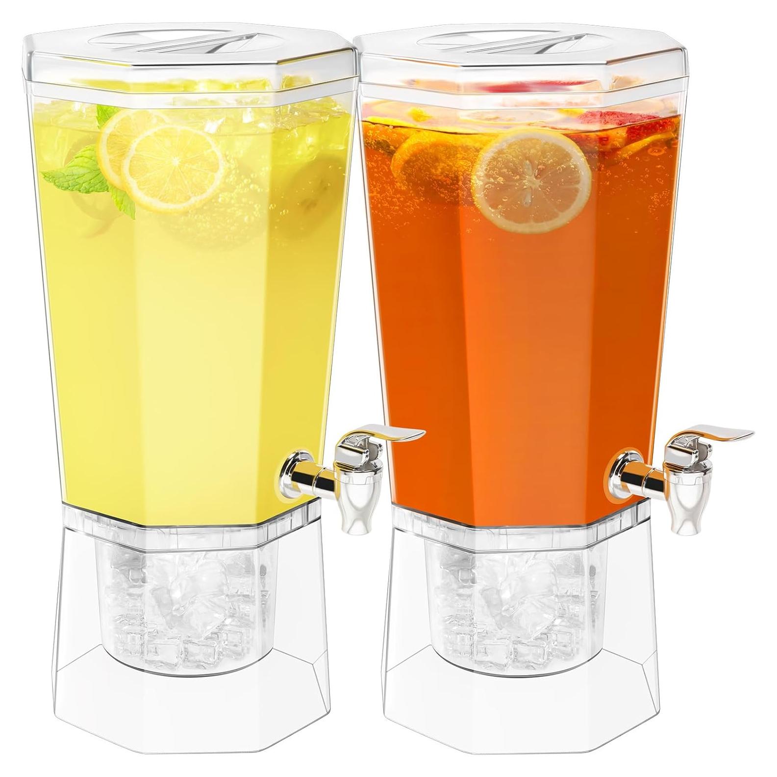Lifewit 1 Gallon (128 OZ) Drink Dispensers for Parties 2 Pcs, 4L Plastic Beverage Containers with Stand for Juice/Tea/Soda/Water, Clear Ice Lemonade Dispensers with Lid & Leak-proof Spigot