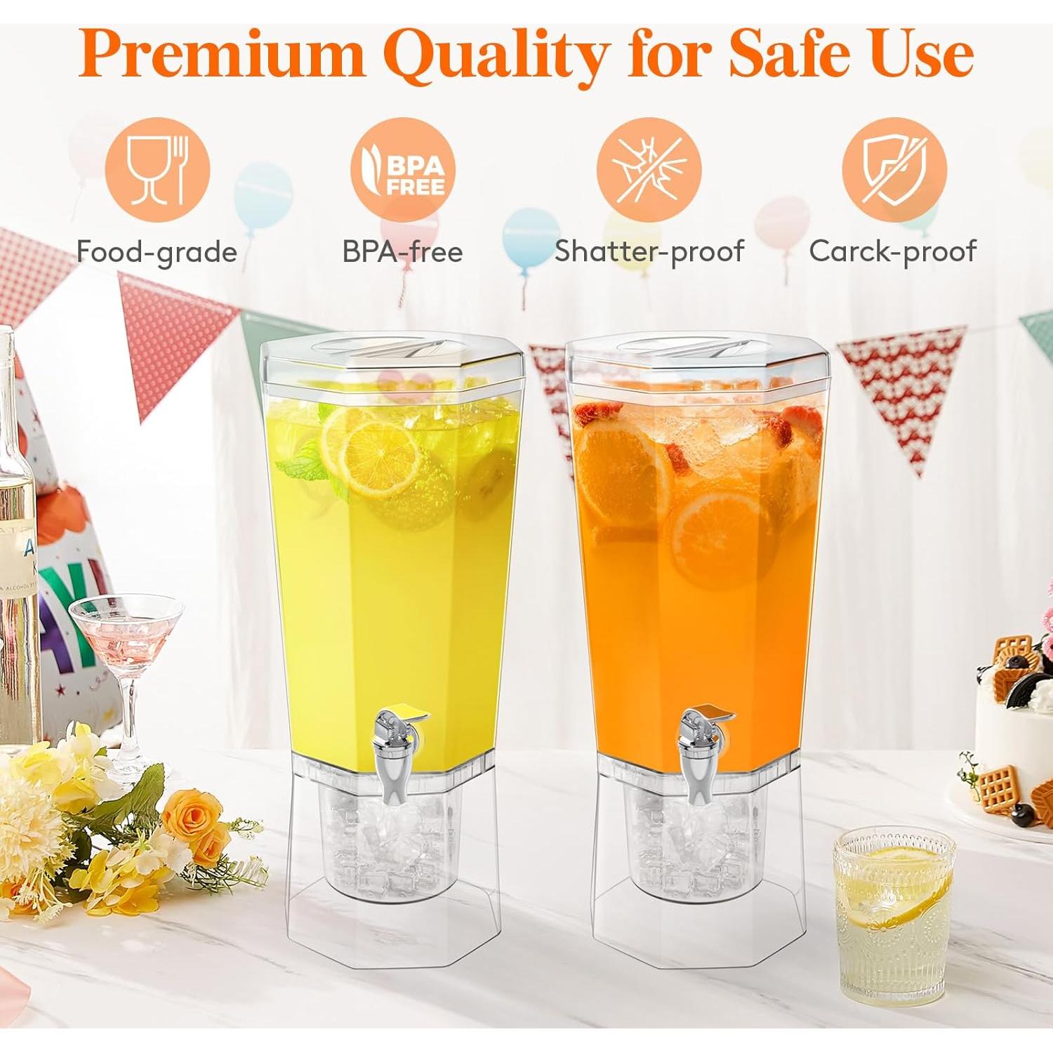Lifewit 1 Gallon (128 OZ) Drink Dispensers for Parties 2 Pcs, 4L Plastic Beverage Containers with Stand for Juice/Tea/Soda/Water, Clear Ice Lemonade Dispensers with Lid & Leak-proof Spigot