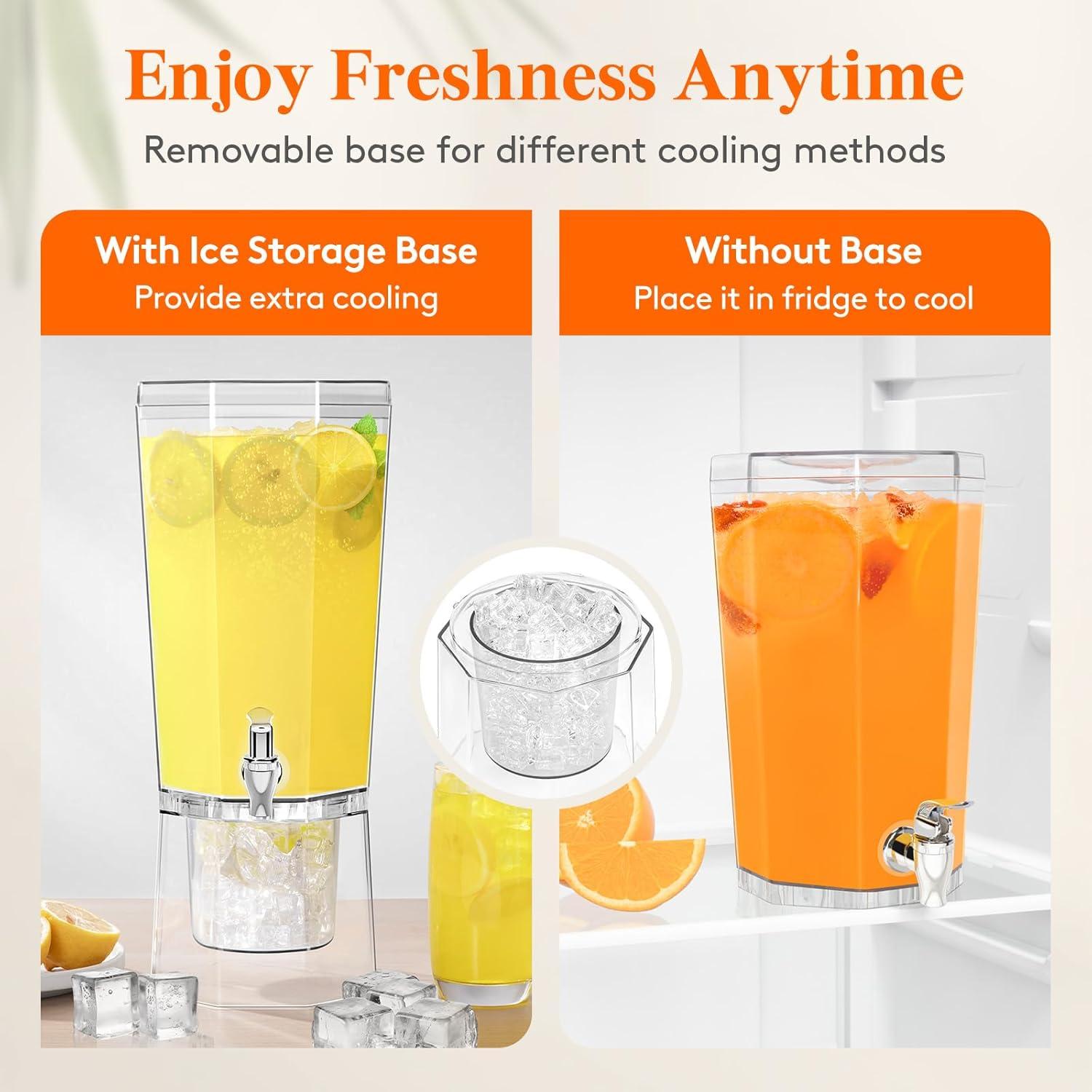 Lifewit 1 Gallon (128 OZ) Drink Dispensers for Parties 2 Pcs, 4L Plastic Beverage Containers with Stand for Juice/Tea/Soda/Water, Clear Ice Lemonade Dispensers with Lid & Leak-proof Spigot