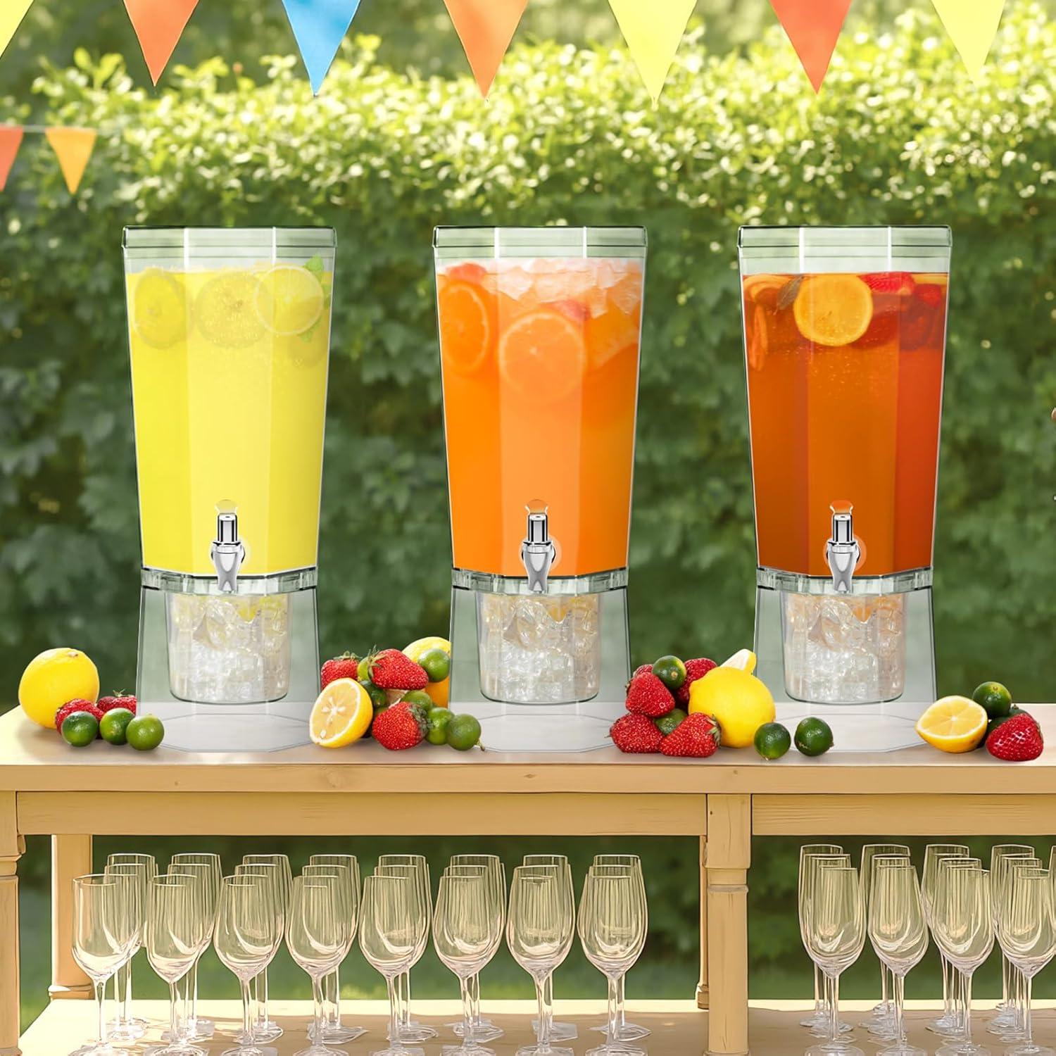 Lifewit 1 Gallon (128 OZ) Drink Dispensers for Parties 2 Pcs, 4L Plastic Beverage Containers with Stand for Juice/Tea/Soda/Water, Clear Ice Lemonade Dispensers with Lid & Leak-proof Spigot