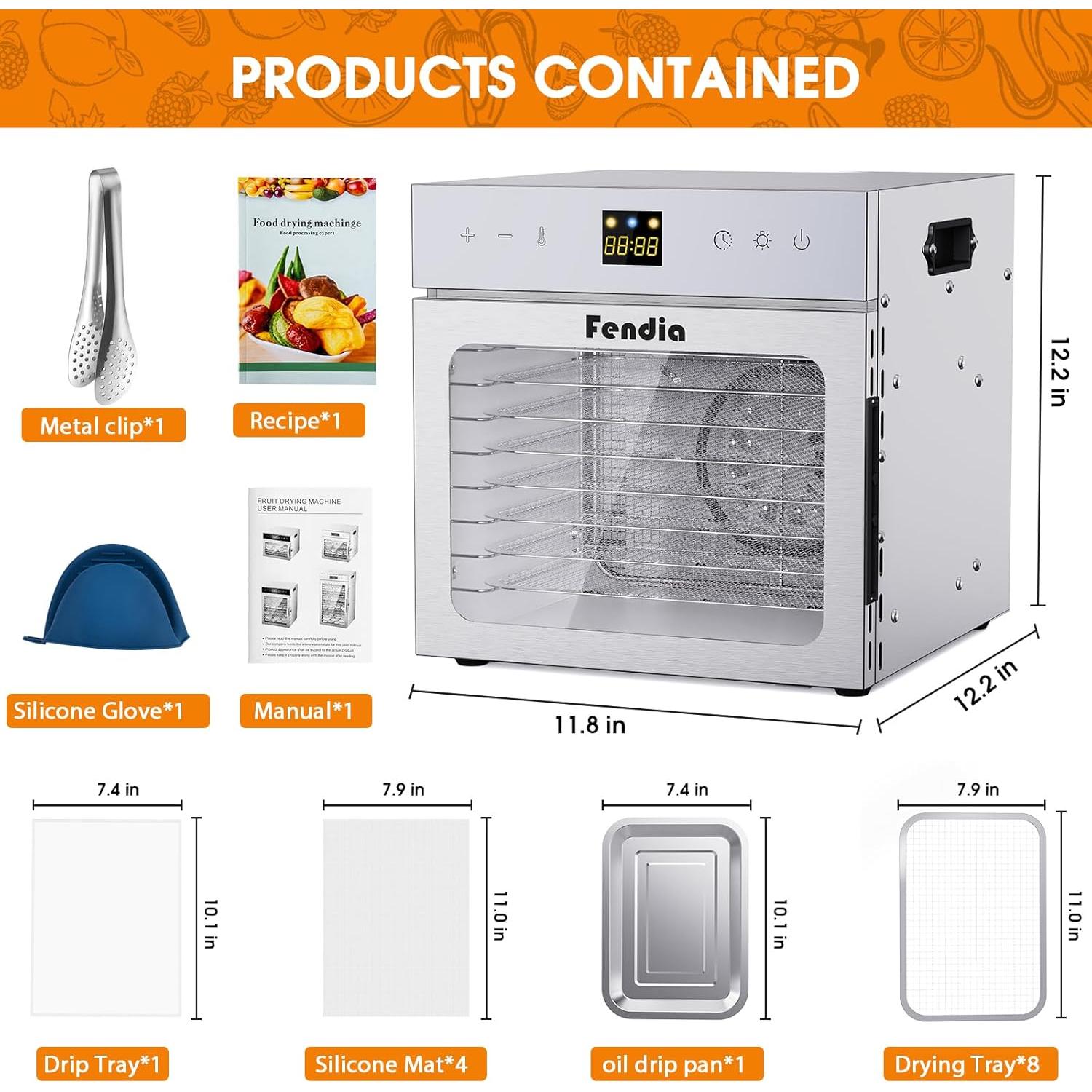 Deshidratador de Alimentos Fendia 8 Bandejas Acero Inoxidable 600W