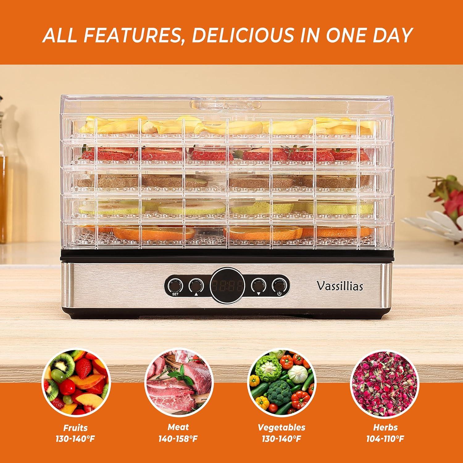 Deshidratador de Alimentos Vassillias FD904JY 400W 5 Estantes