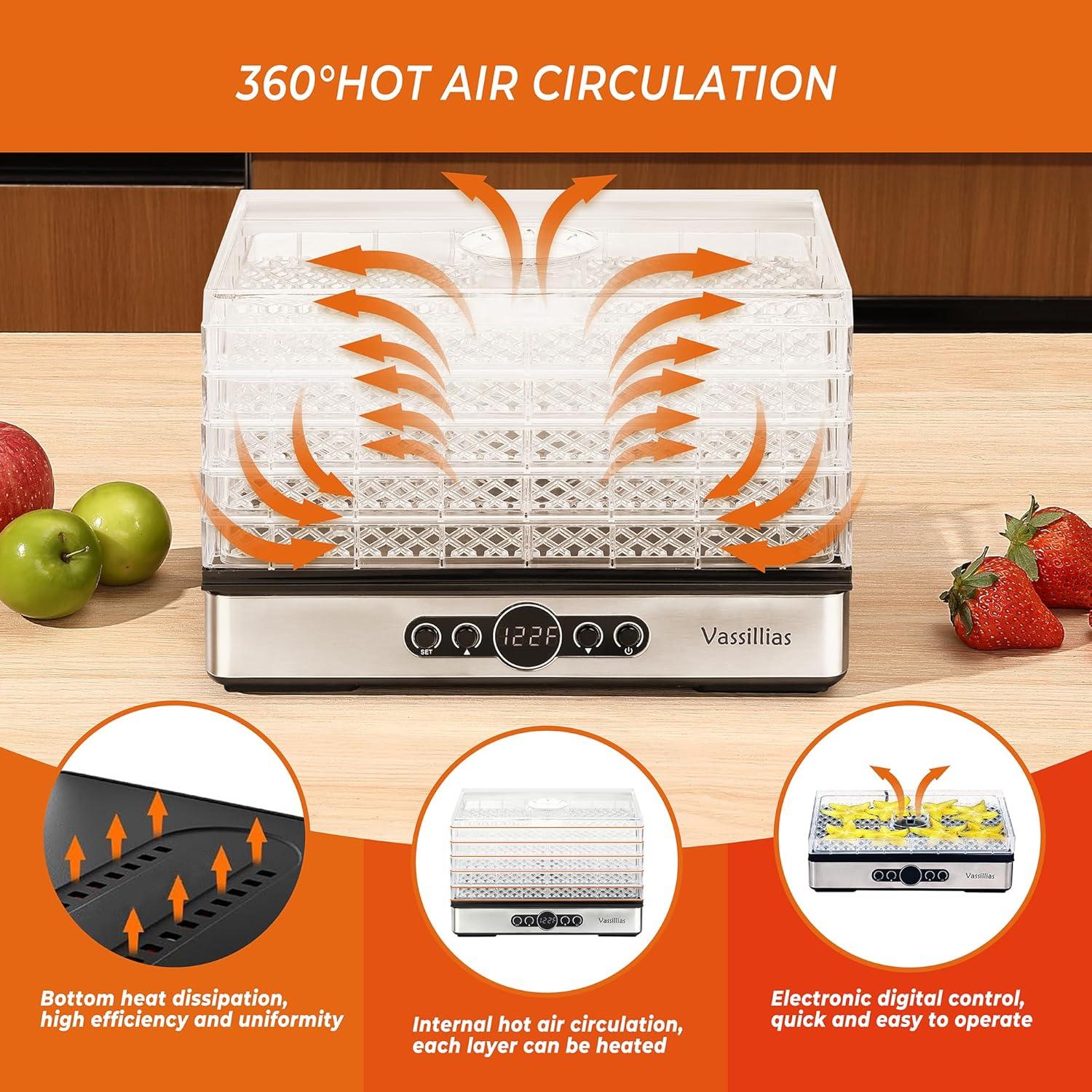 Deshidratador de Alimentos Vassillias FD904JY 400W 5 Estantes