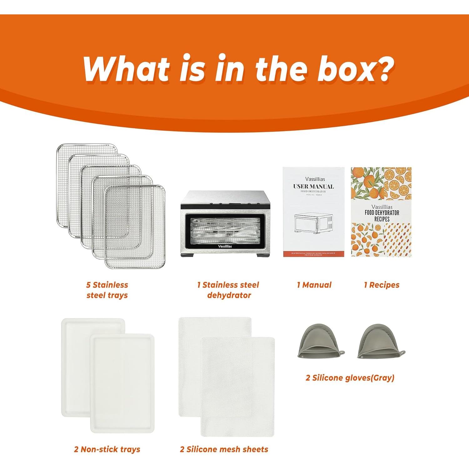 Deshidratadora de Alimentos Vassillias 5 Bandejas Acero Inoxidable 400W