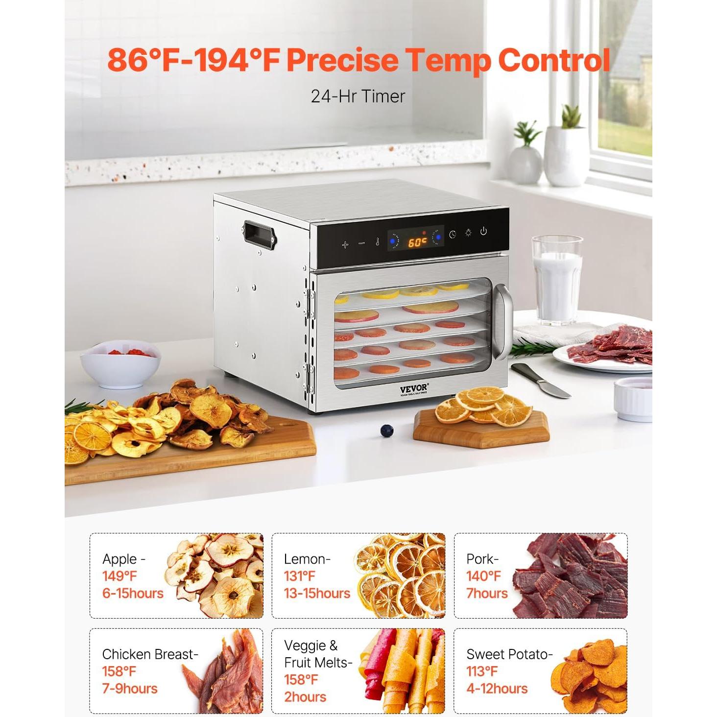 Deshidratadora de Alimentos VEVOR 6 Bandejas Acero Inoxidable 400W