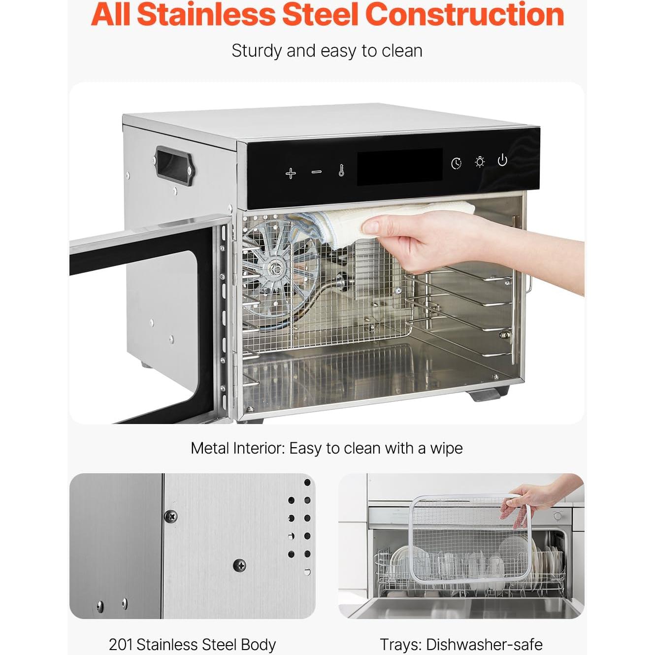 Deshidratadora de Alimentos VEVOR 6 Bandejas Acero Inoxidable 400W