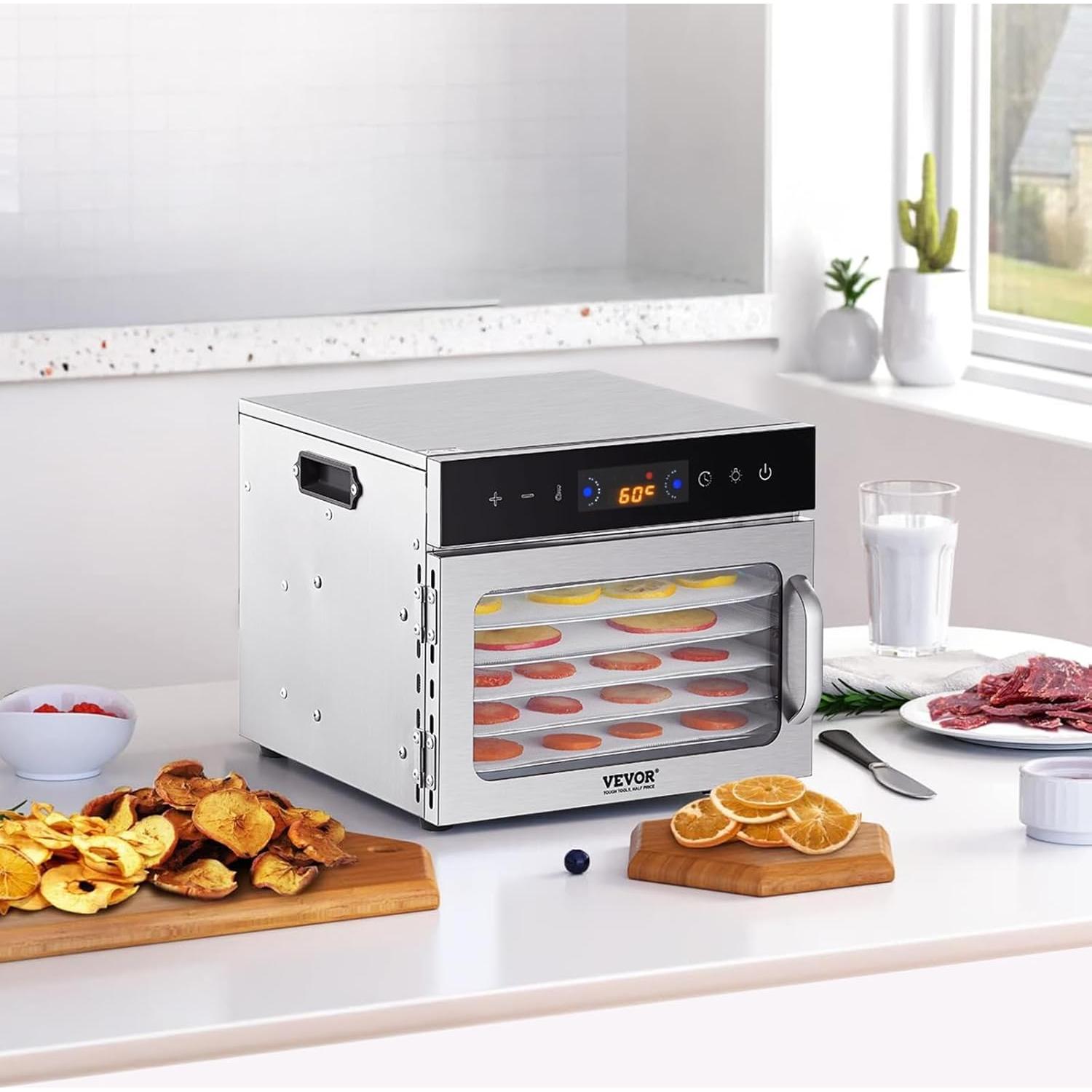 Deshidratadora de Alimentos VEVOR 6 Bandejas Acero Inoxidable 400W