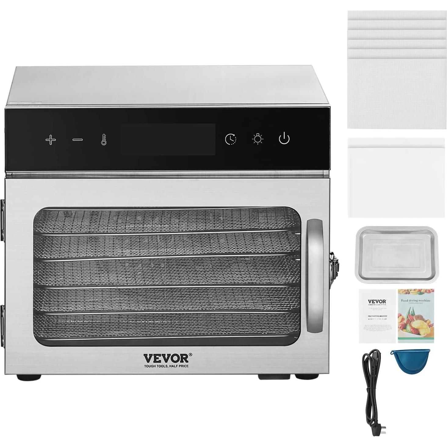 Deshidratadora de Alimentos VEVOR 6 Bandejas Acero Inoxidable 400W