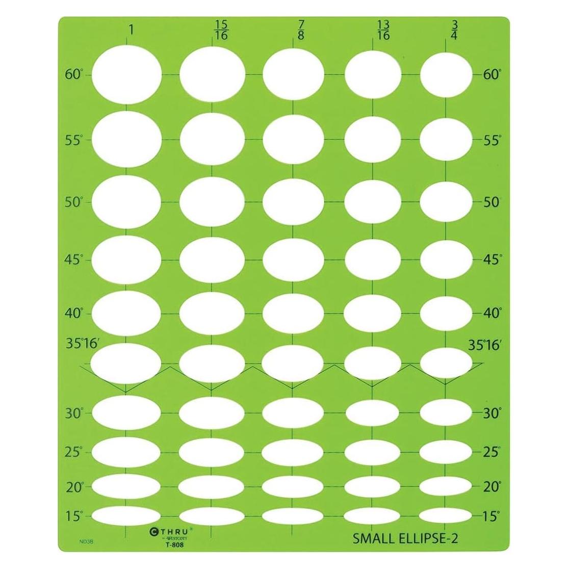 Plantilla de Elipse Pequeña Westcott T-808 - Proyecciones 15° a 60°