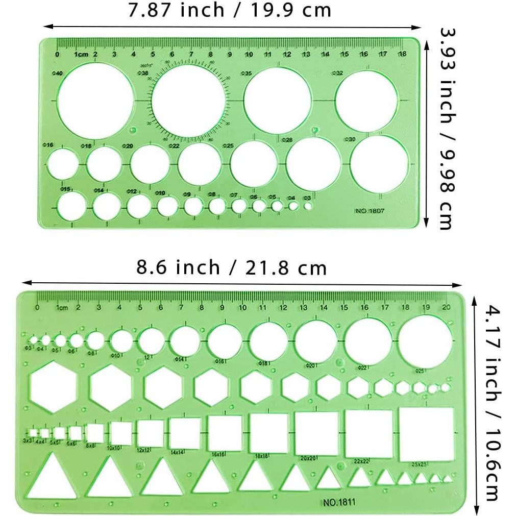 Plantillas de Dibujo Geométrico ZTEOFO - 2 Piezas 20x10 cm