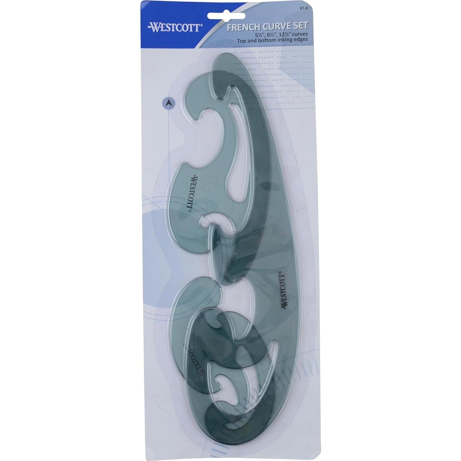 Juego de Curvas Francesas Westcott KT-8, 3 Piezas, Transparente
