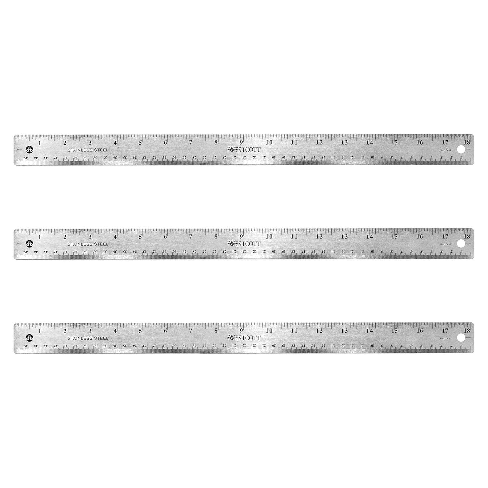 Regla de Acero Inoxidable Westcott 17144 con Base Antideslizante 46.5 cm - Paquete de 3