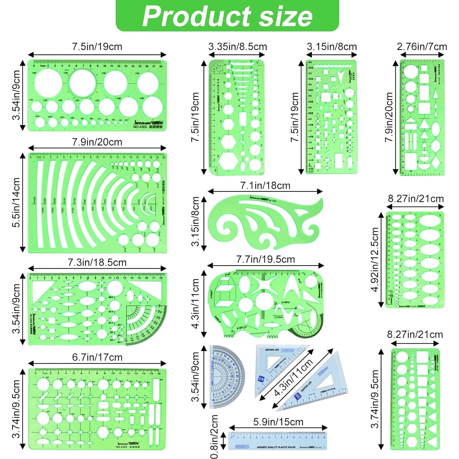 Set de 15 Plantillas Geométricas IPXEAD con Herramientas de Medición
