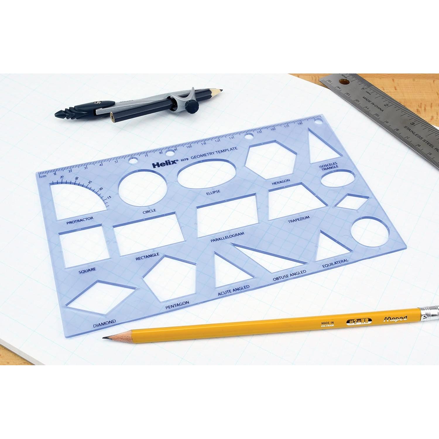 Plantilla de Dibujo Geométrico Maped Helix USA - 17 Formas - Regla 20cm