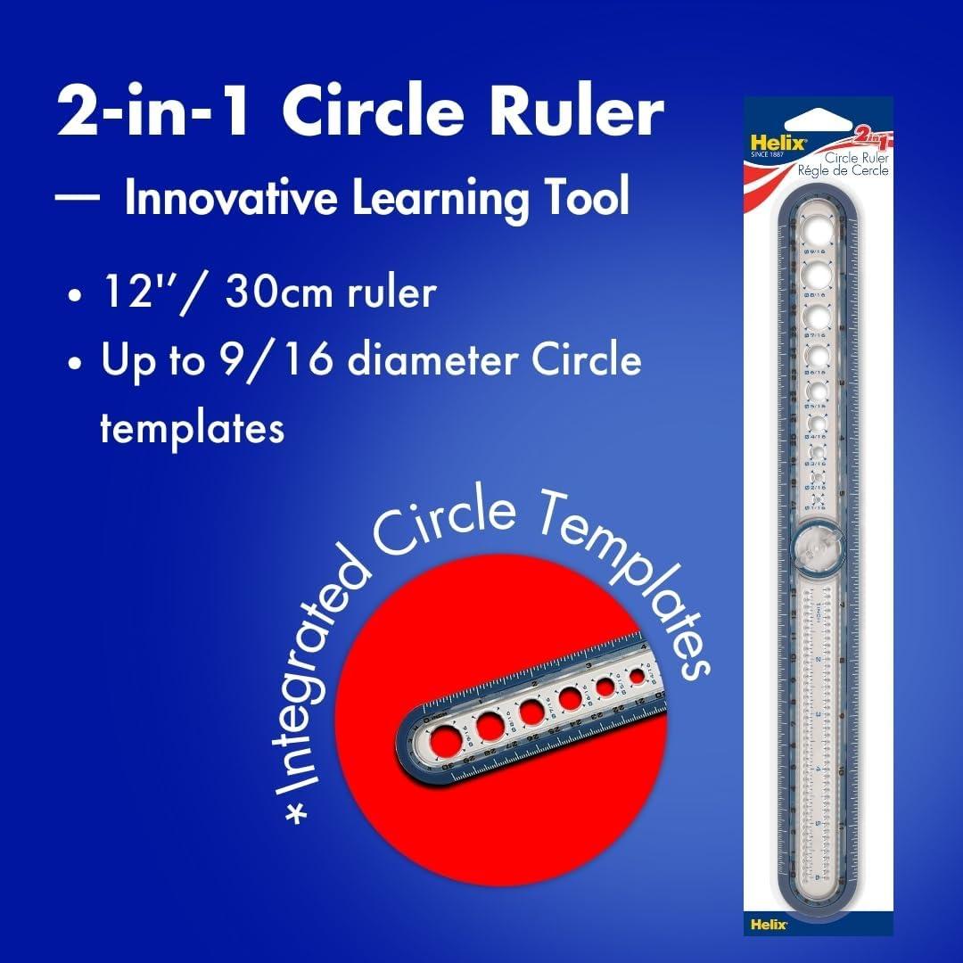 Helix - 2-in-1 Ruler - Integrated Circle Templates - Innovative Learning Tool - 12 Inch / 30cm (36001)