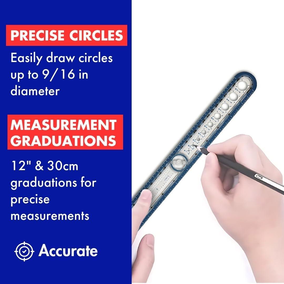 Helix - 2-in-1 Ruler - Integrated Circle Templates - Innovative Learning Tool - 12 Inch / 30cm (36001)